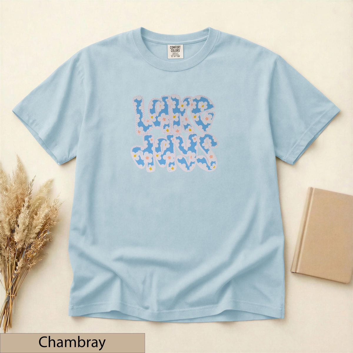Floral Patch "Lake Days" Tee – Wavy Font Summer Shirt