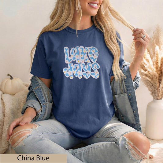 Floral Patch "Lake Days" Tee – Wavy Font Summer Shirt