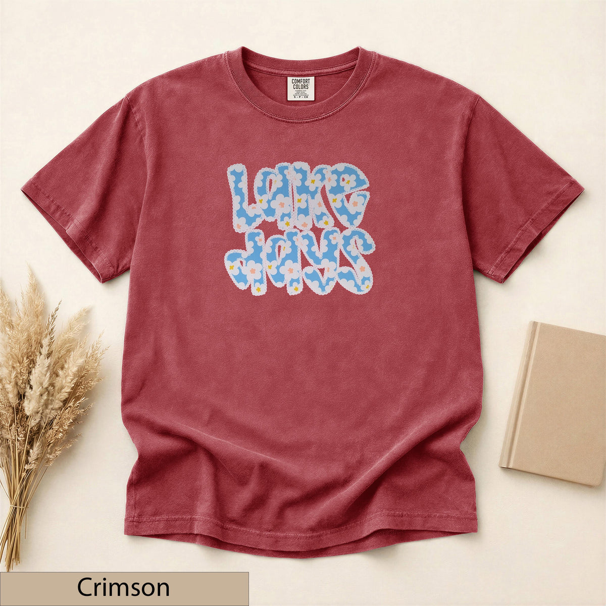 Floral Patch "Lake Days" Tee – Wavy Font Summer Shirt