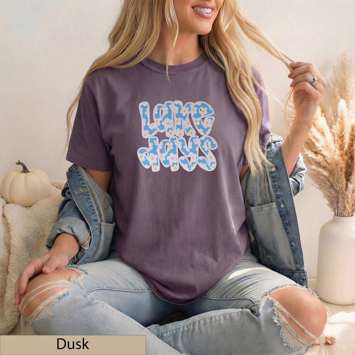 Floral Patch "Lake Days" Tee – Wavy Font Summer Shirt