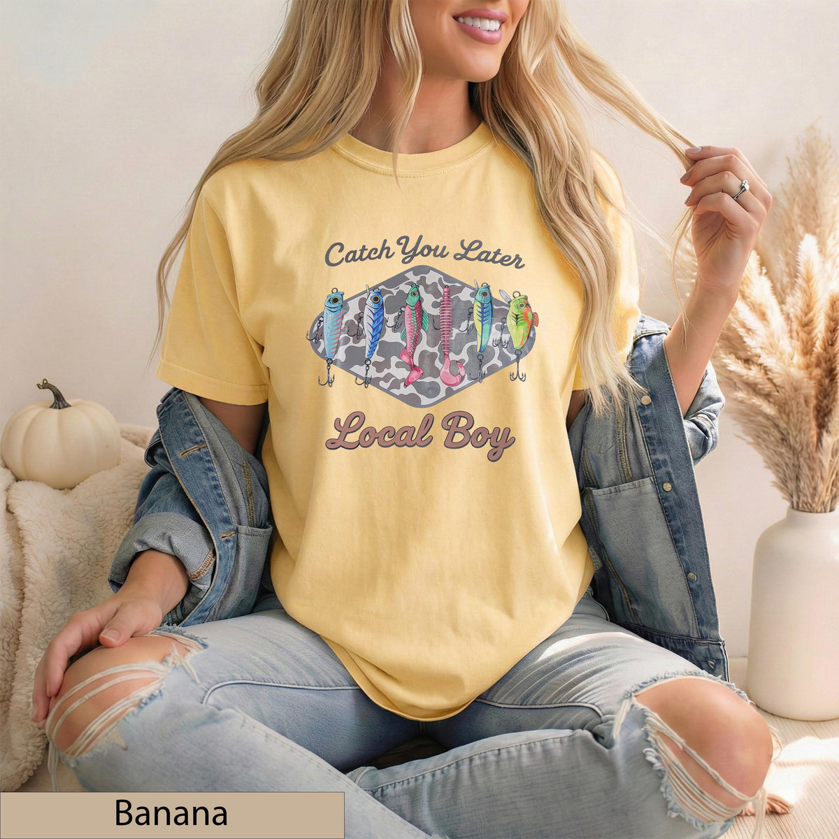Fishing Lures Graphic Tee, Retro Camo Comfort Colors Shirt