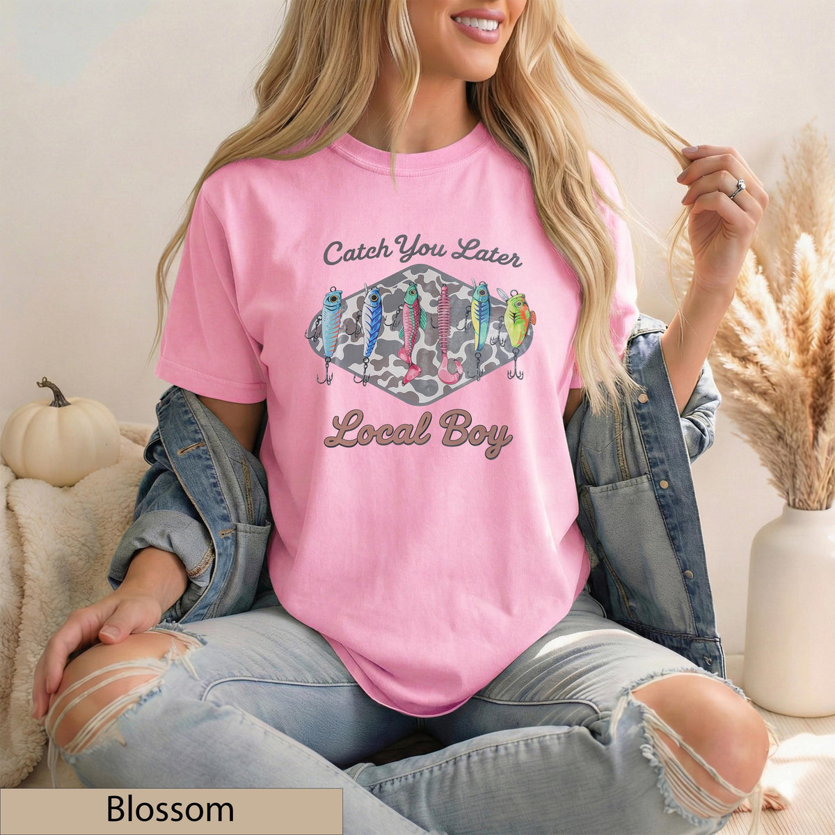 Fishing Lures Graphic Tee, Retro Camo Comfort Colors Shirt