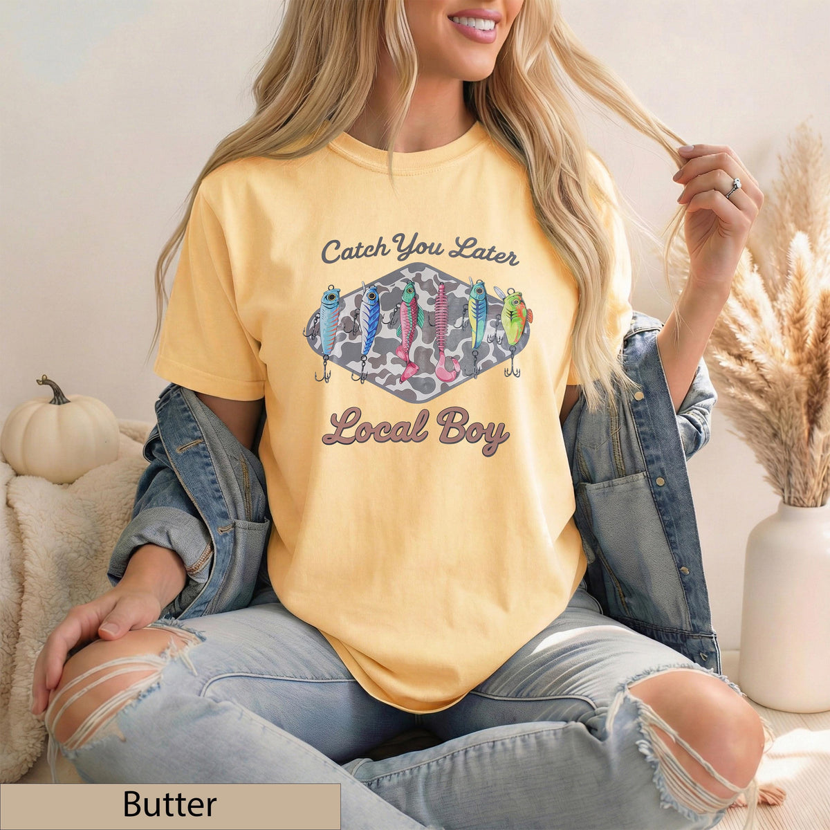 Fishing Lures Graphic Tee, Retro Camo Comfort Colors Shirt