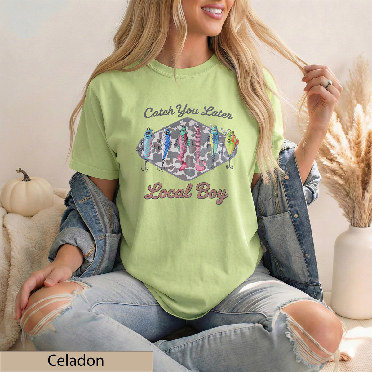 Fishing Lures Graphic Tee, Retro Camo Comfort Colors Shirt