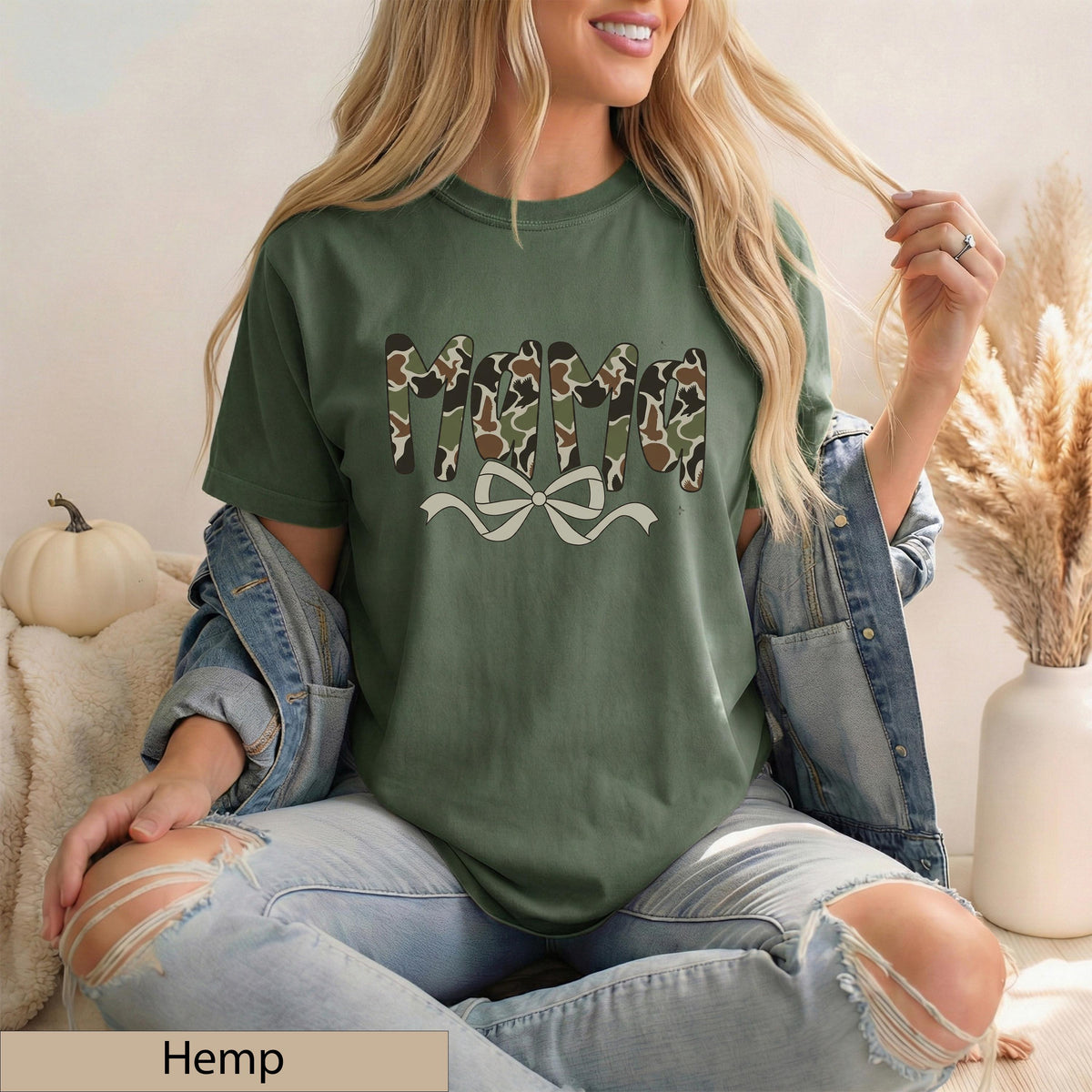 Mama Camo Bow Graphic Tee, Vintage Brown Cotton T-Shirt, Southern Style Top