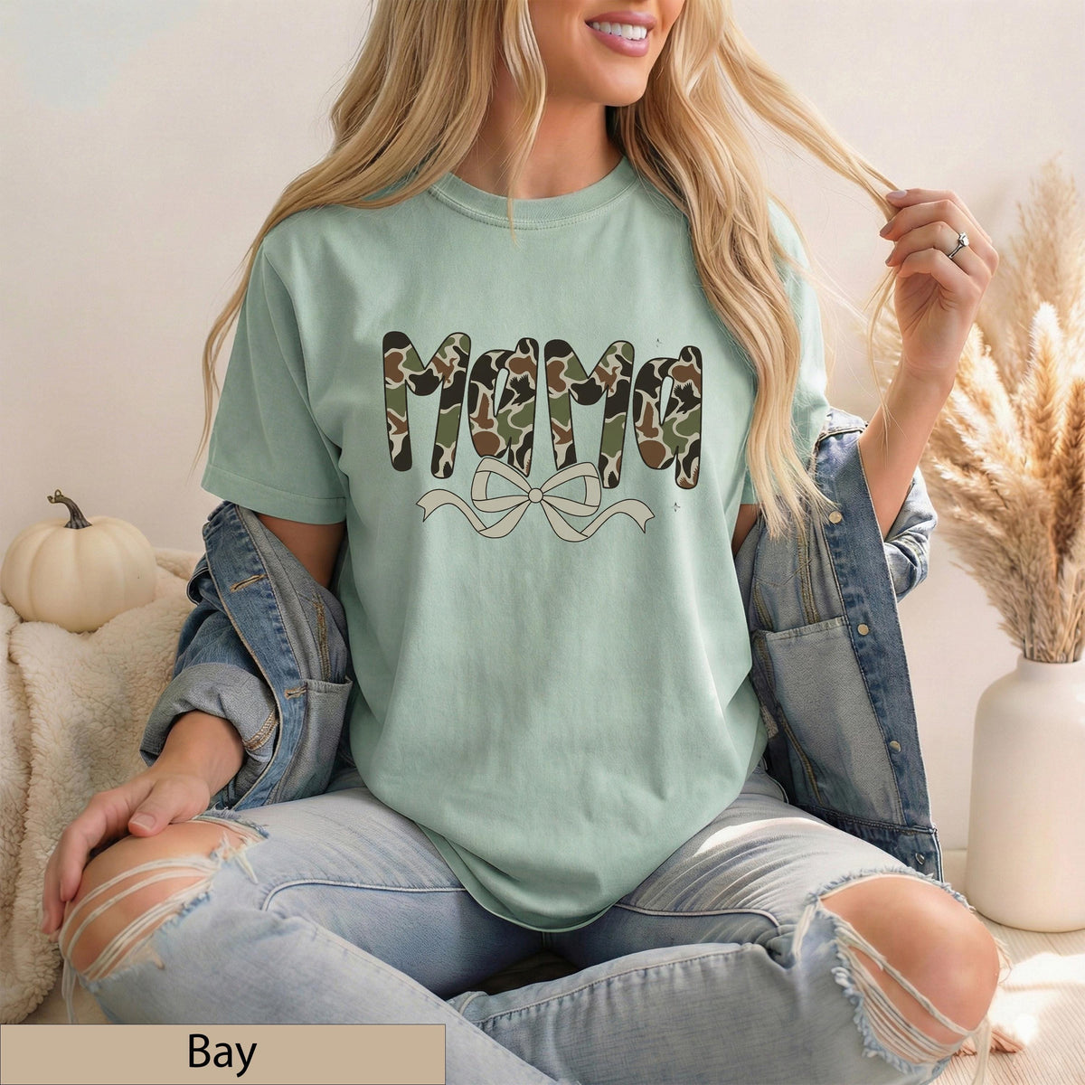 Mama Camo Bow Graphic Tee, Vintage Brown Cotton T-Shirt, Southern Style Top