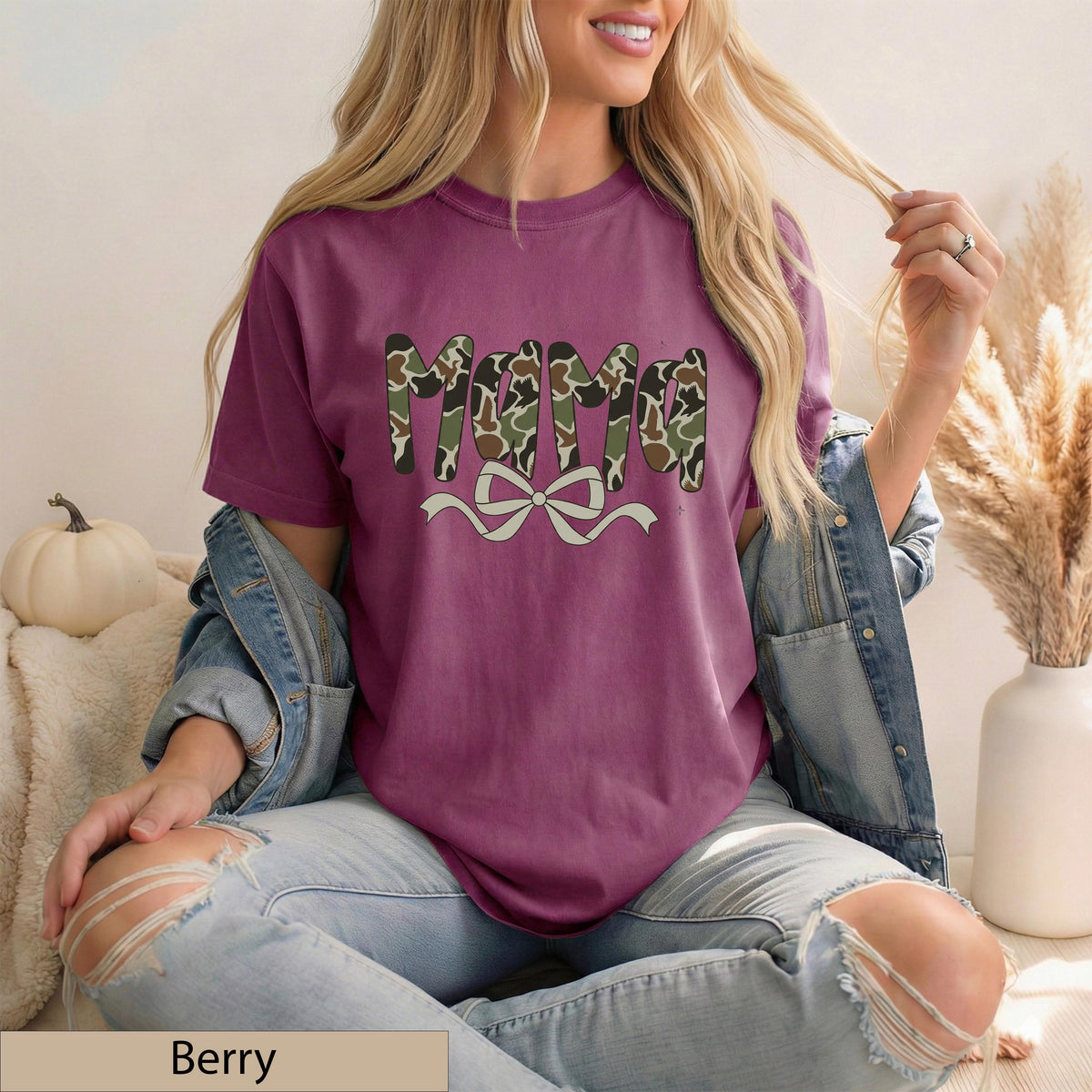 Mama Camo Bow Graphic Tee, Vintage Brown Cotton T-Shirt, Southern Style Top