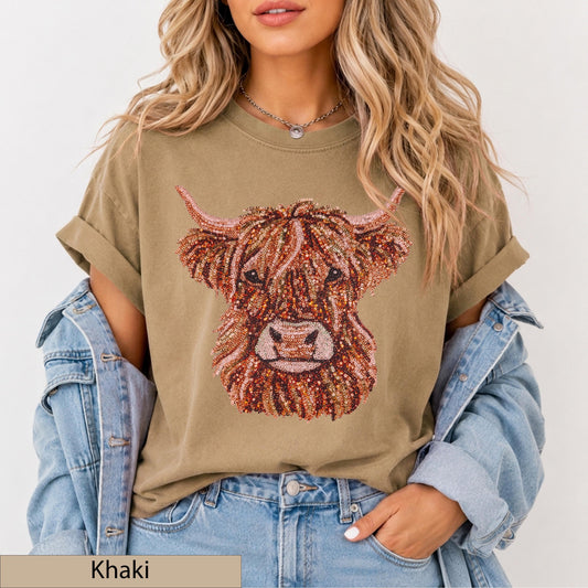 Faux Sequin Highland Cow Shirt, Western Mama Graphic Tee