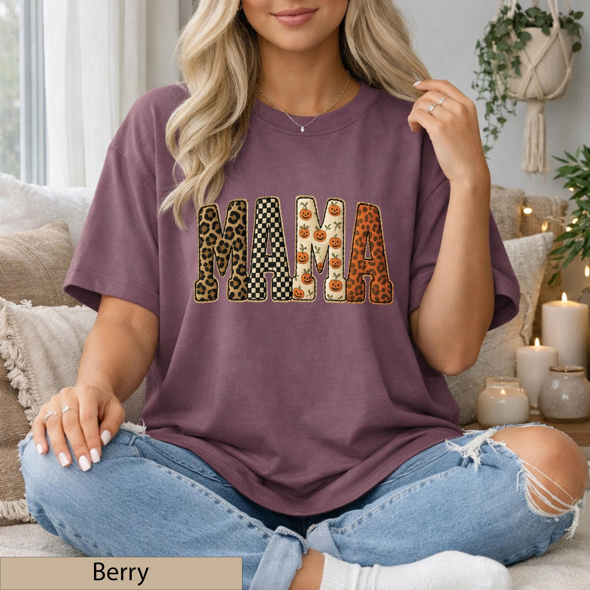 Mama Leopard Pumpkin Halloween Shirt, Trendy Spooky Fall Motherhood Top