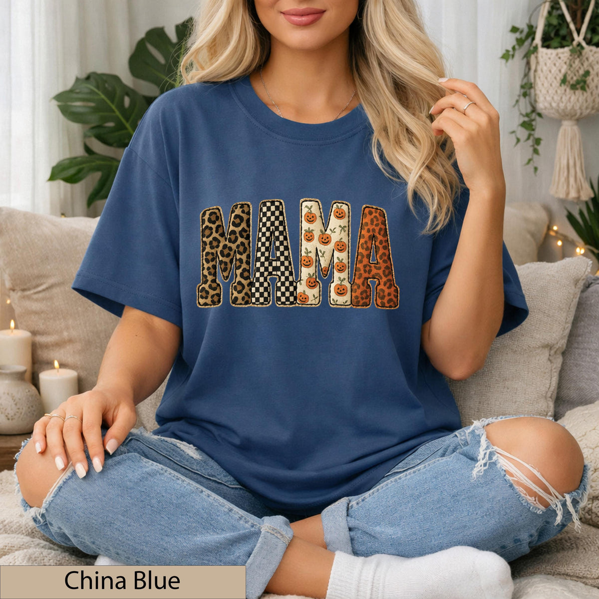Mama Leopard Pumpkin Halloween Shirt, Trendy Spooky Fall Motherhood Top
