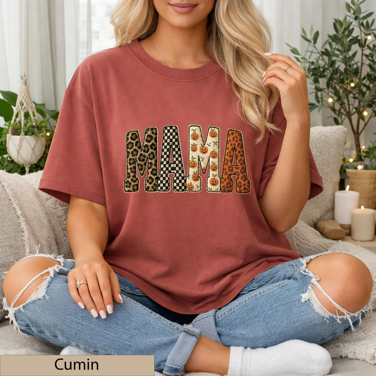 Mama Leopard Pumpkin Halloween Shirt, Trendy Spooky Fall Motherhood Top