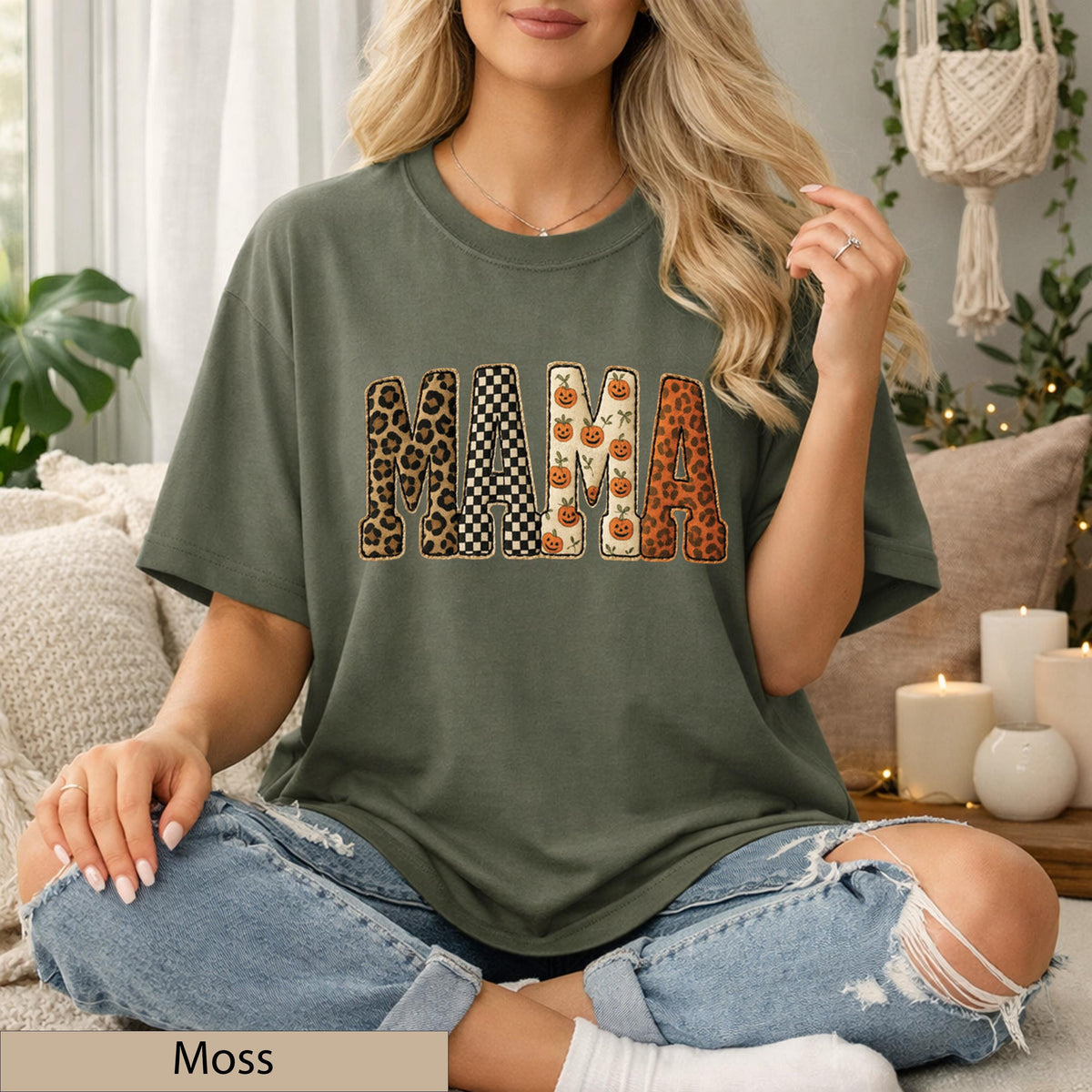 Mama Leopard Pumpkin Halloween Shirt, Trendy Spooky Fall Motherhood Top