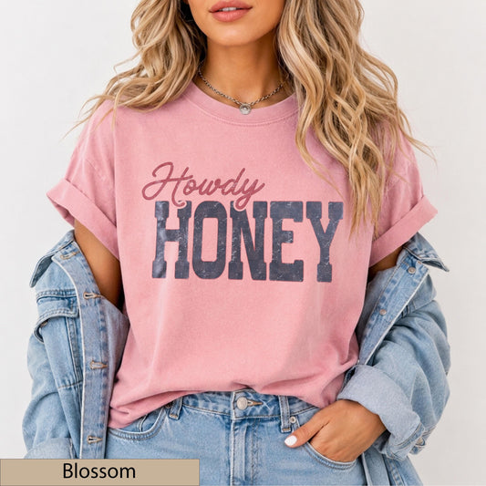 Howdy Honey Western Graphic Tee, Distressed Retro Cowgirl T-Shirt