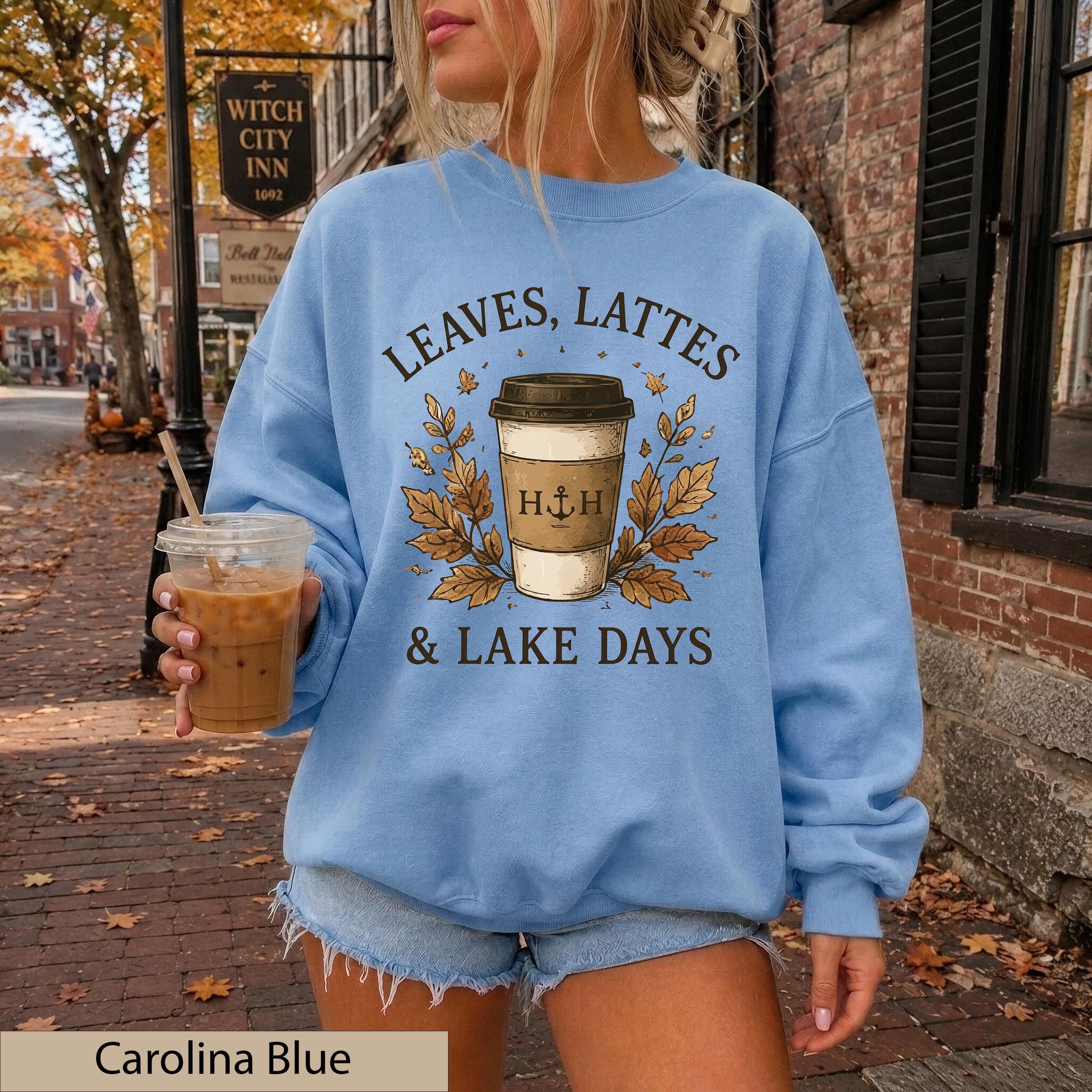 Leaves Lattes Lake Days Sweatshirt, Autumn Coffee Crewneck, Fall Lake Life Pullover