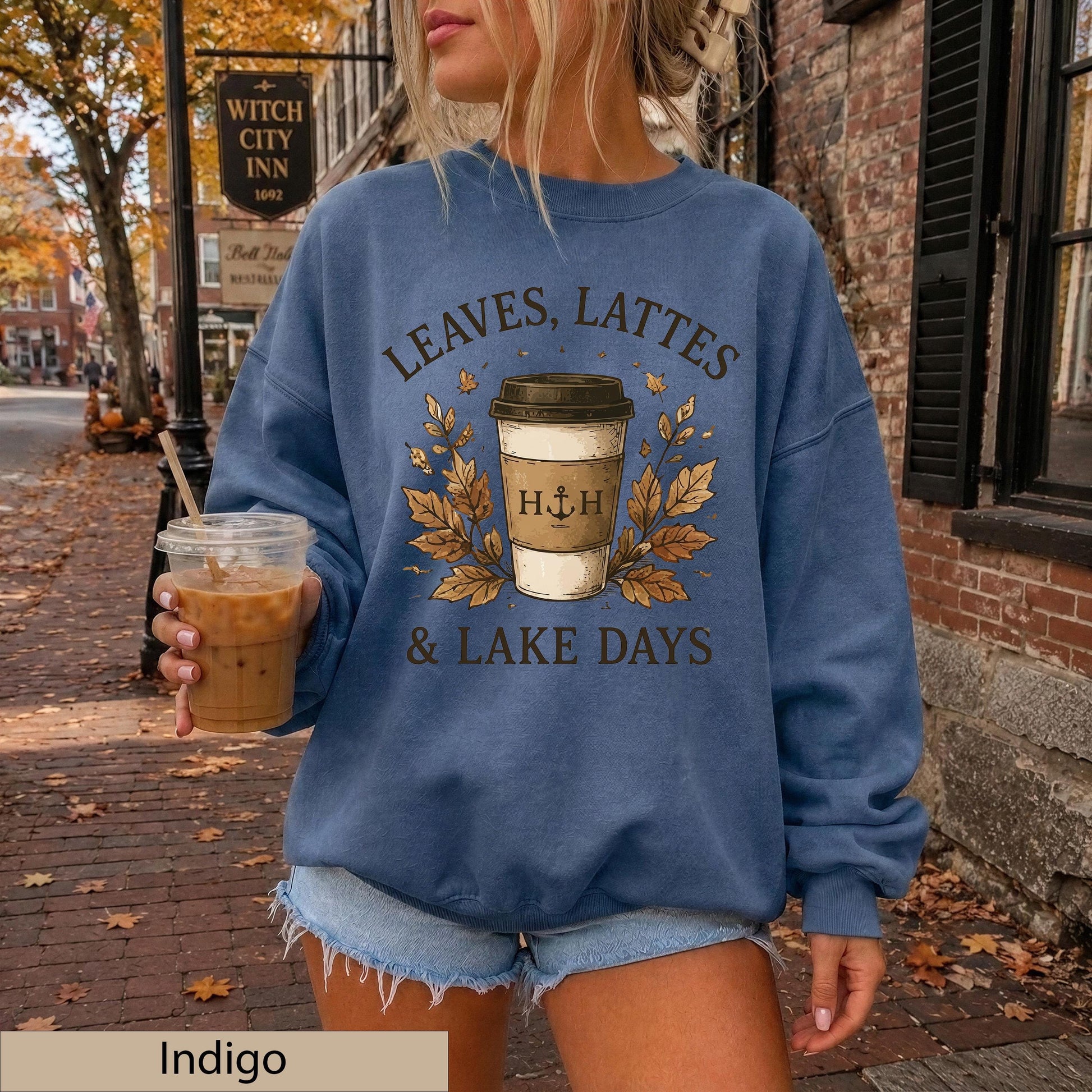 Leaves Lattes Lake Days Sweatshirt, Autumn Coffee Crewneck, Fall Lake Life Pullover