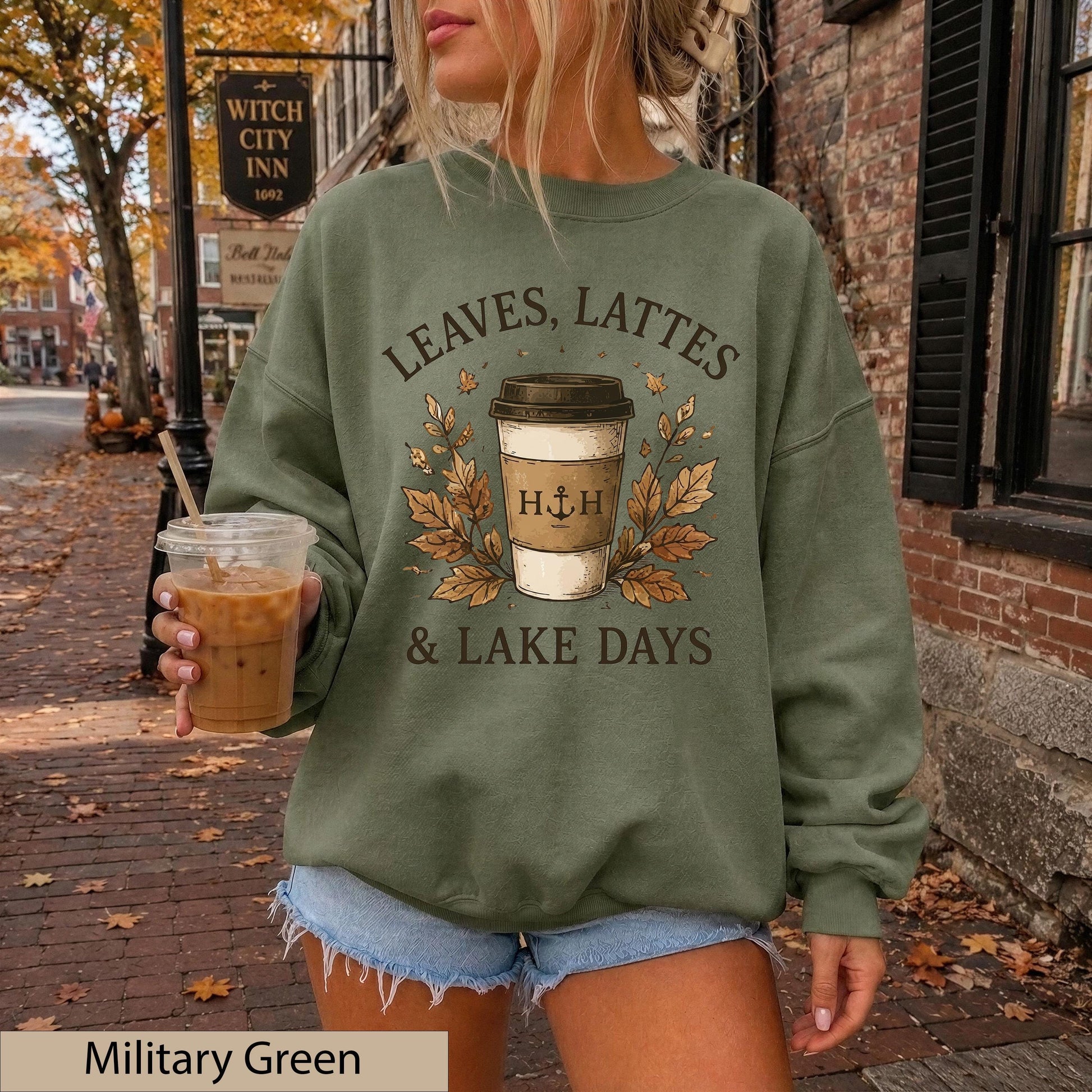 Leaves Lattes Lake Days Sweatshirt, Autumn Coffee Crewneck, Fall Lake Life Pullover