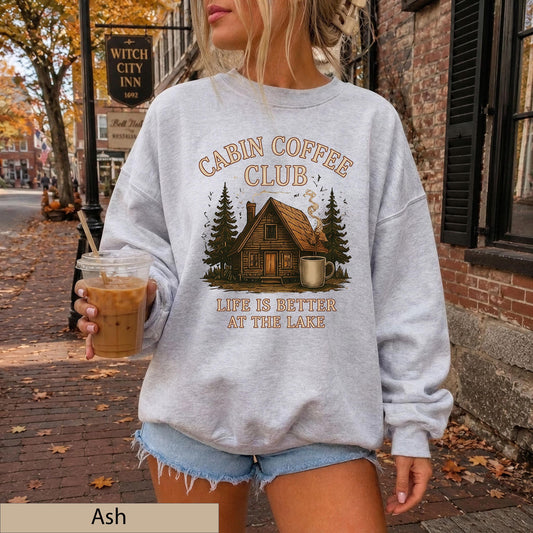 Cabin Coffee Club Crewneck, Vintage Lake Life Jumper, Cozy Cottagecore Sweater