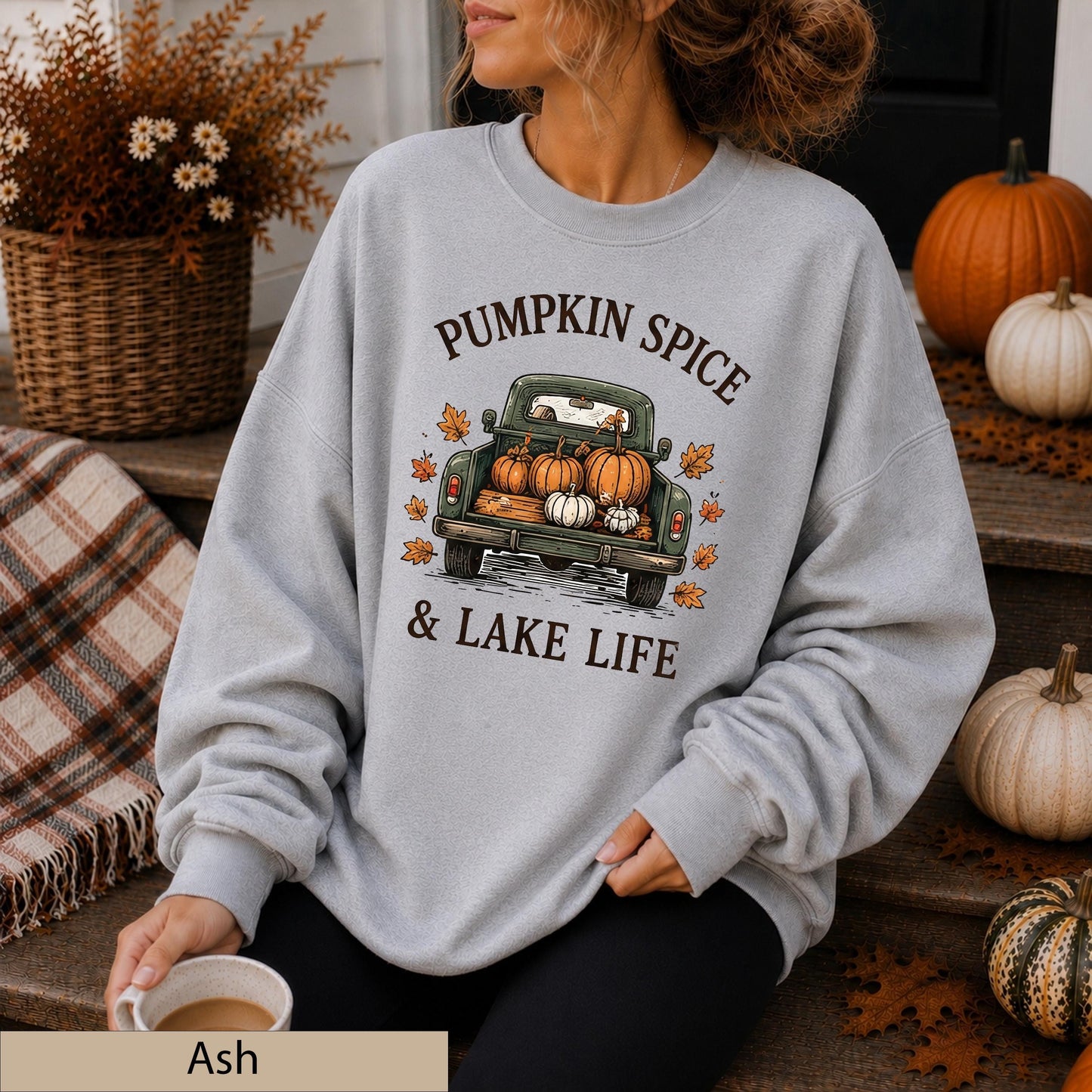 Vintage Pumpkin Truck Sweatshirt, Cozy Fall Lake Life Crewneck