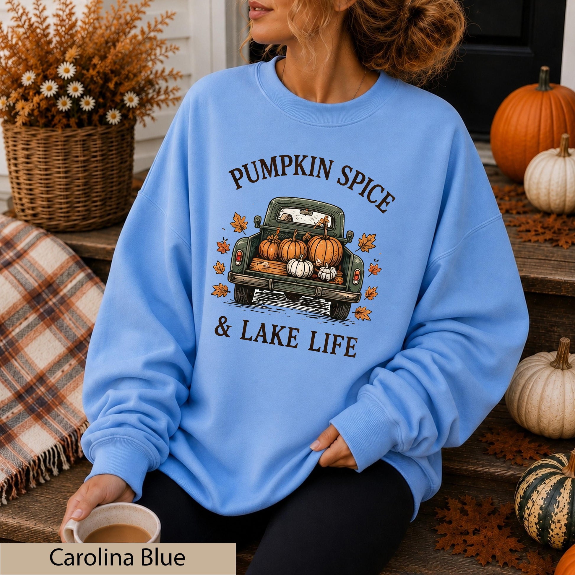 Vintage Pumpkin Truck Sweatshirt, Cozy Fall Lake Life Crewneck