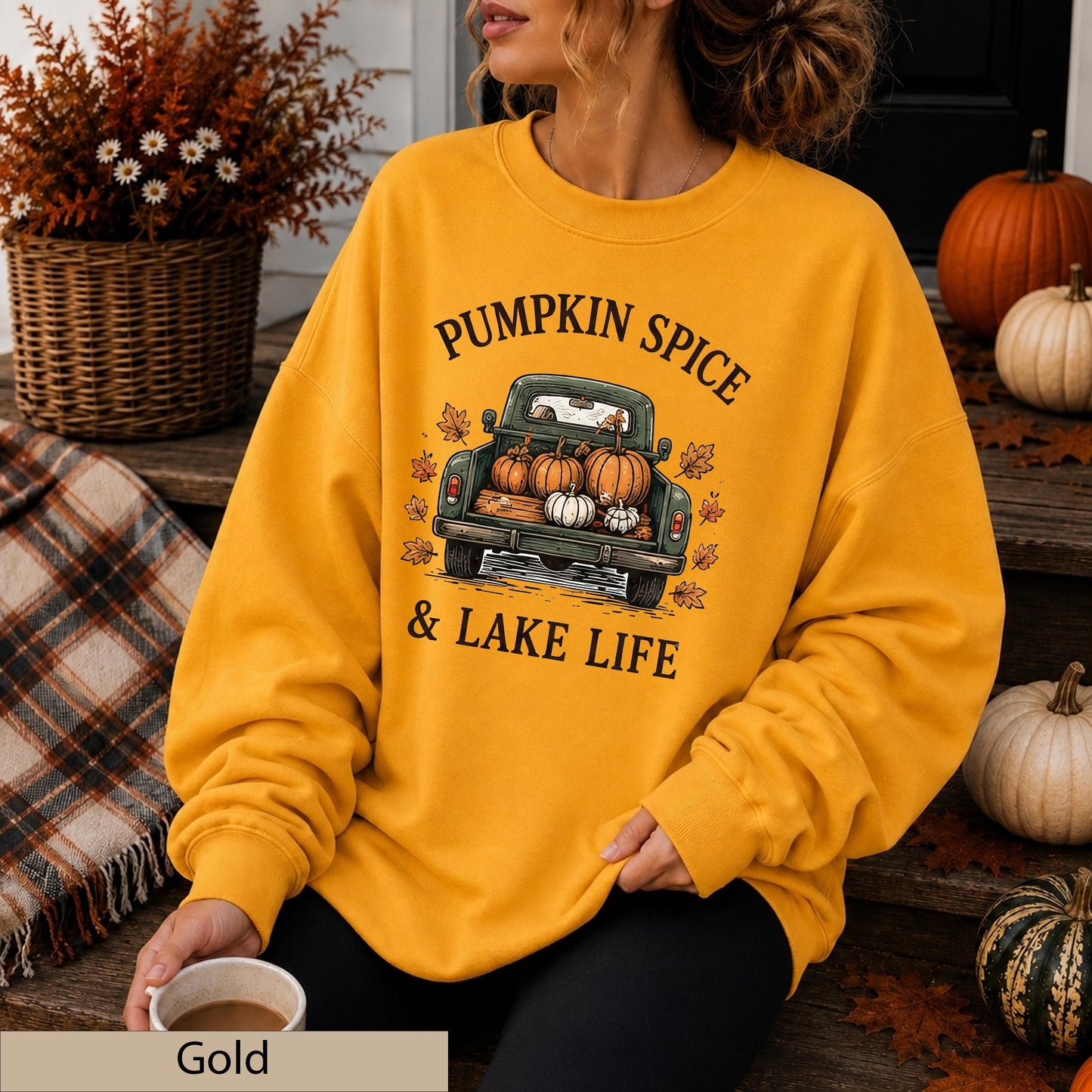 Vintage Pumpkin Truck Sweatshirt, Cozy Fall Lake Life Crewneck