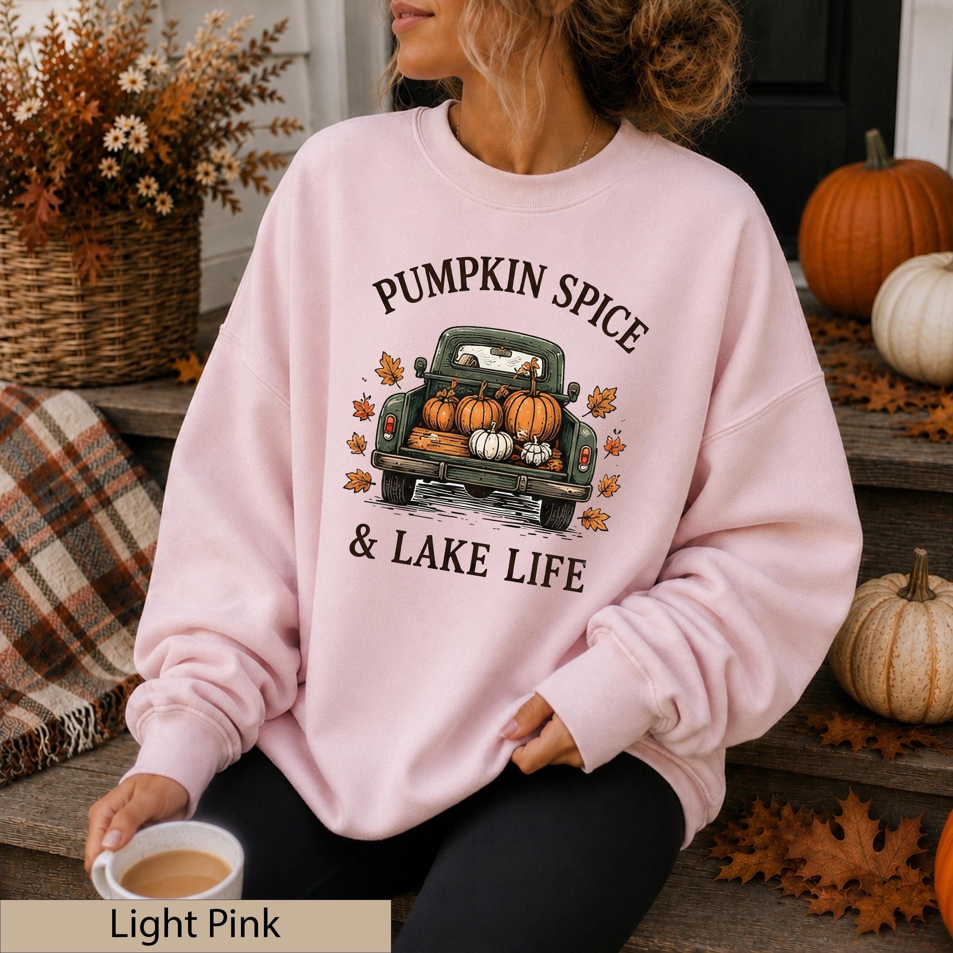 Vintage Pumpkin Truck Sweatshirt, Cozy Fall Lake Life Crewneck