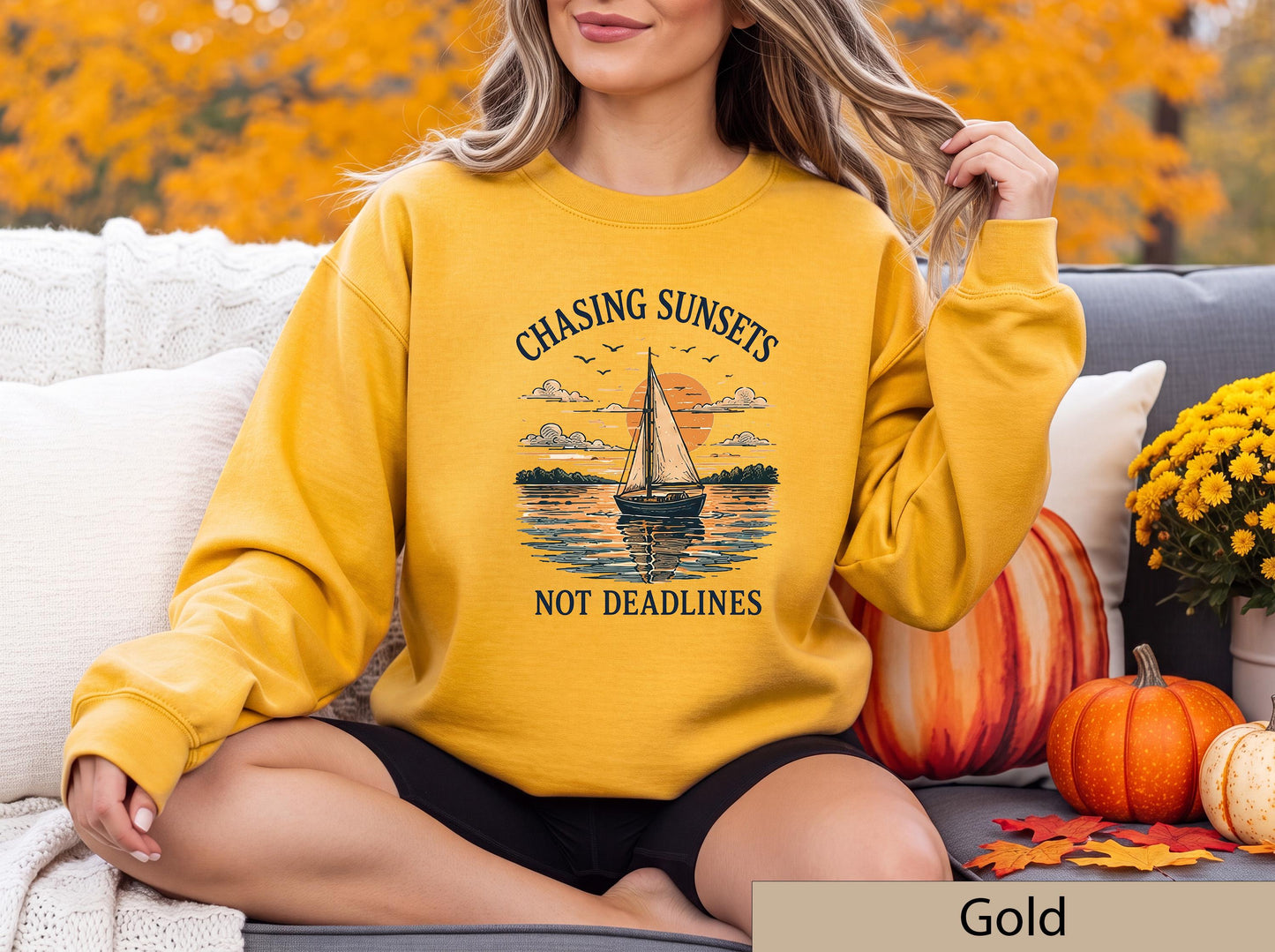 Chasing Sunsets Not Deadlines Sweatshirt, Sailboat Lake House Crewneck, Nautical Sunset Sweater