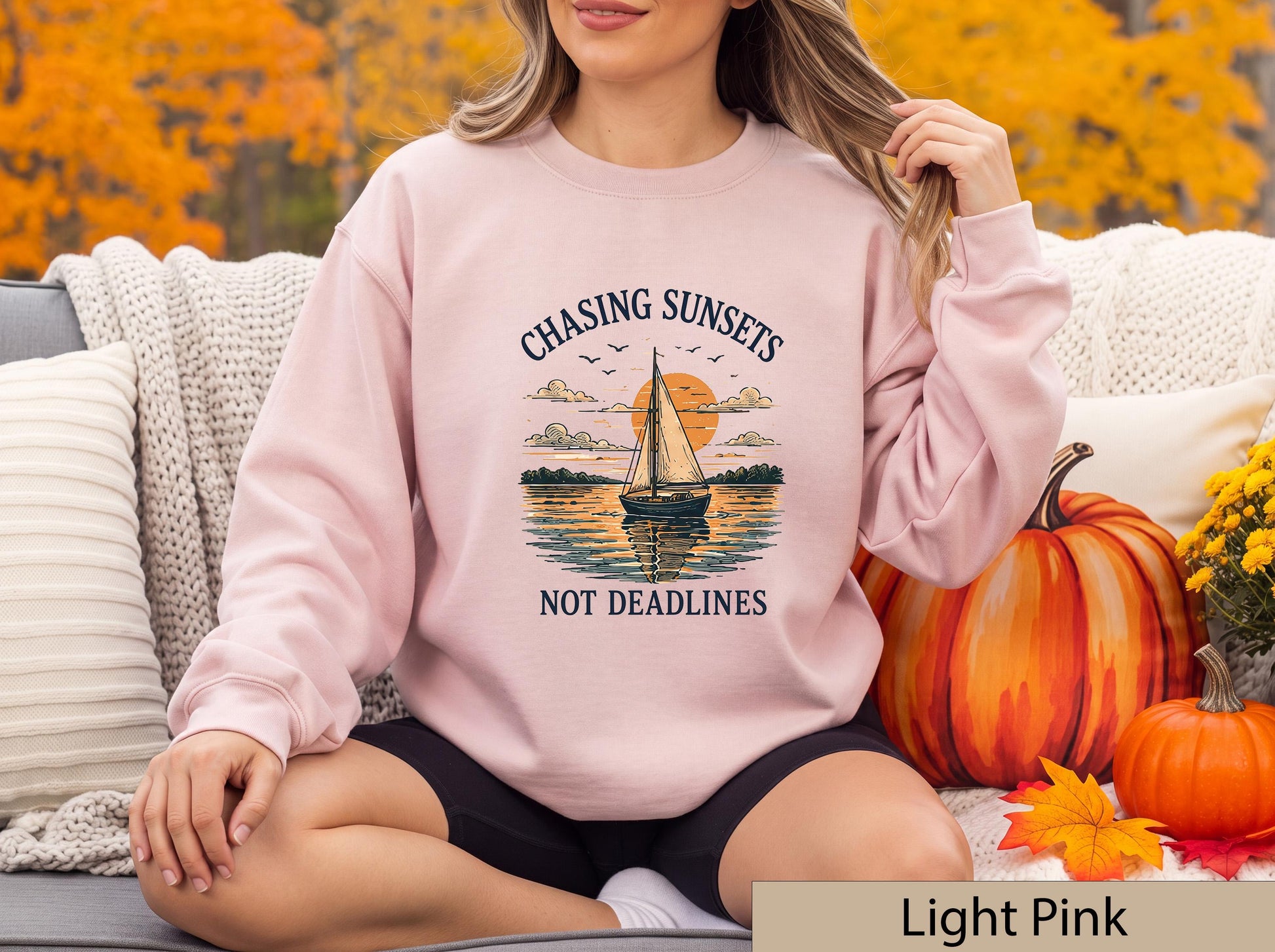 Chasing Sunsets Not Deadlines Sweatshirt, Sailboat Lake House Crewneck, Nautical Sunset Sweater