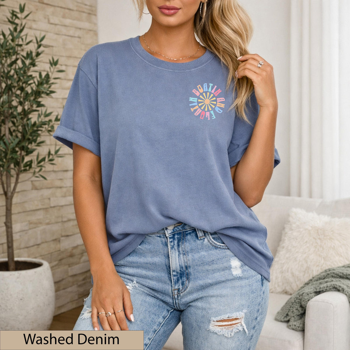 Boatin and Floatin Retro Lake Life T-Shirt, Dual-Graphic Coastal Sunset Top
