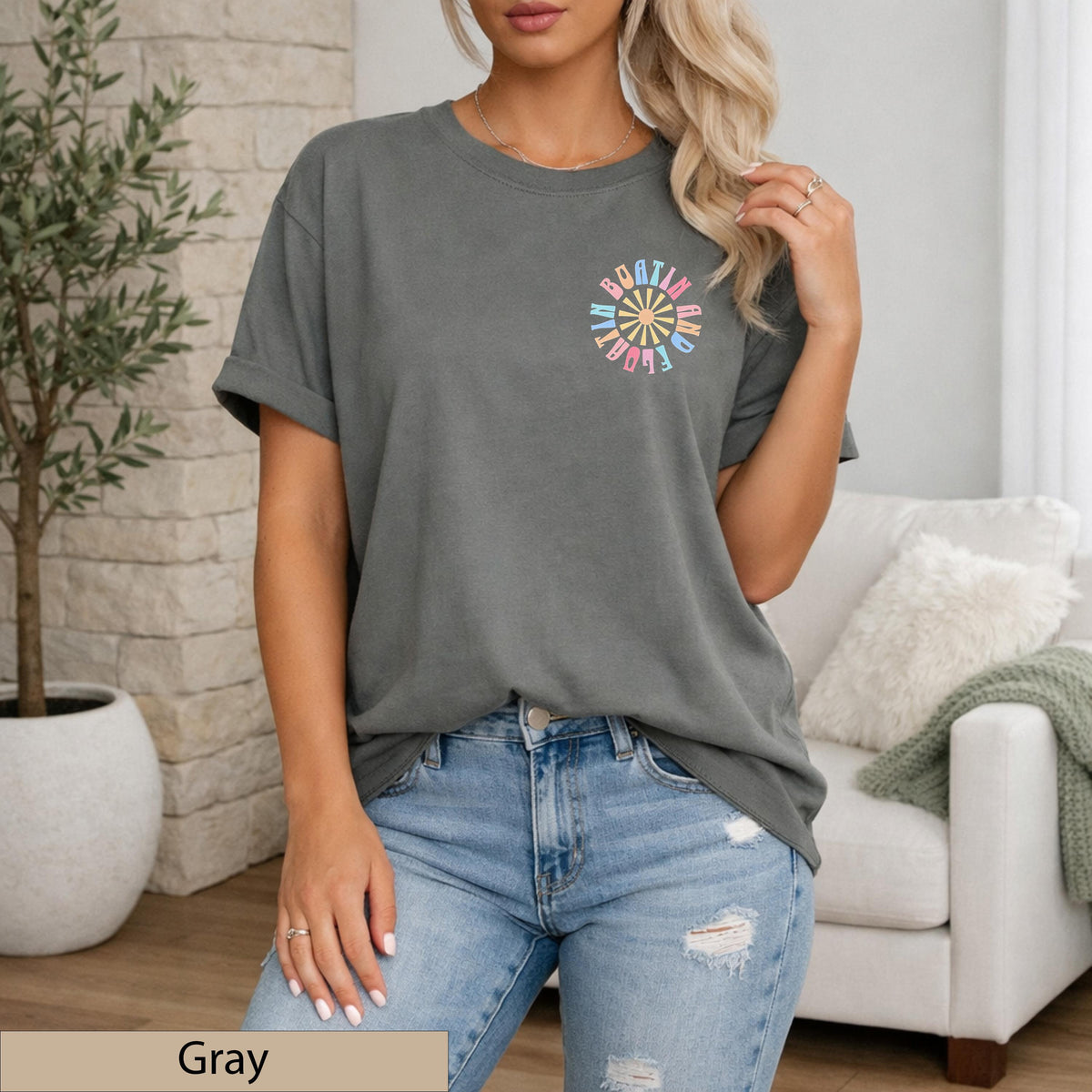 Boatin and Floatin Retro Lake Life T-Shirt, Dual-Graphic Coastal Sunset Top