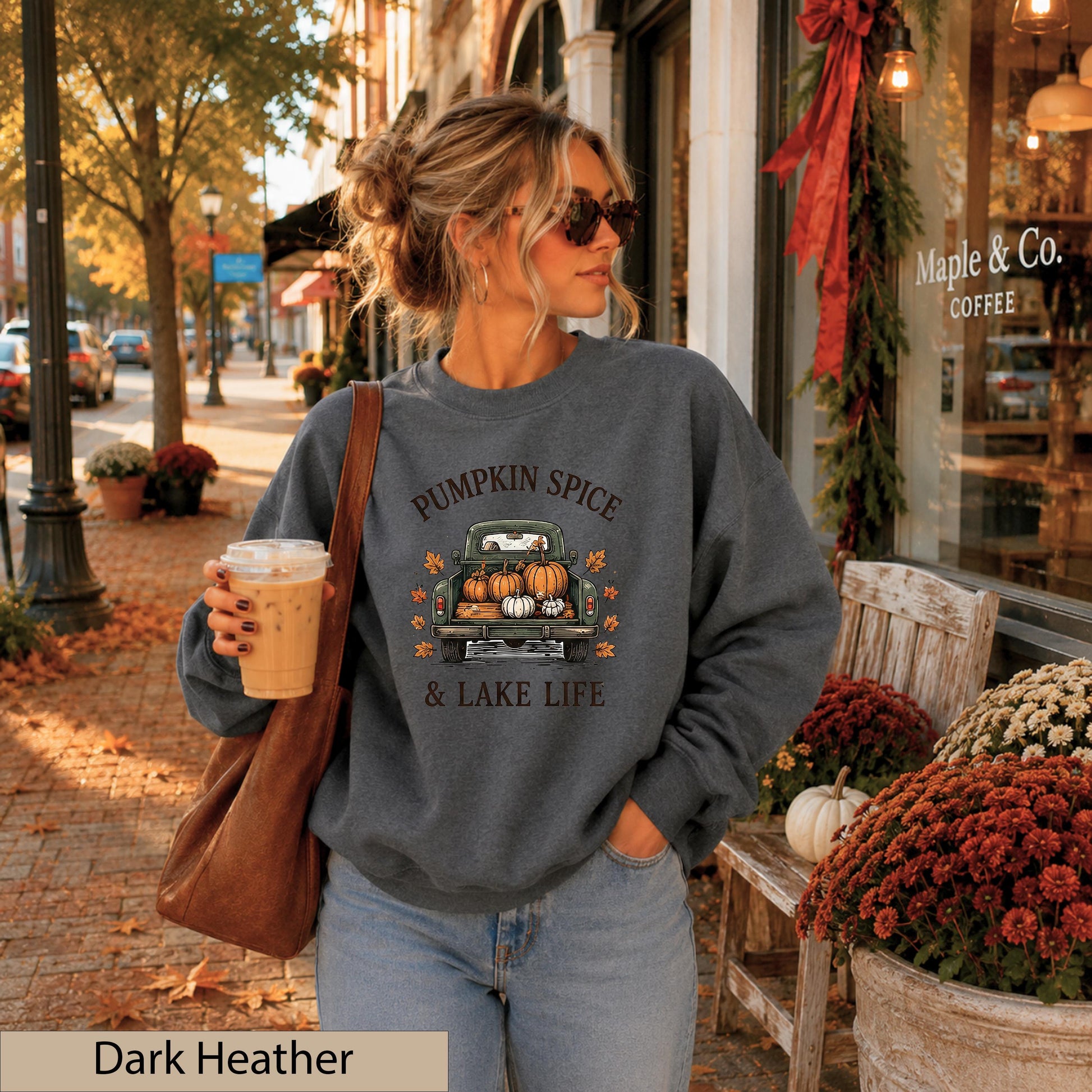 Pumpkin Spice Lake Life Sweatshirt, Vintage Truck Autumn Sweater, Cozy Fall Jumper