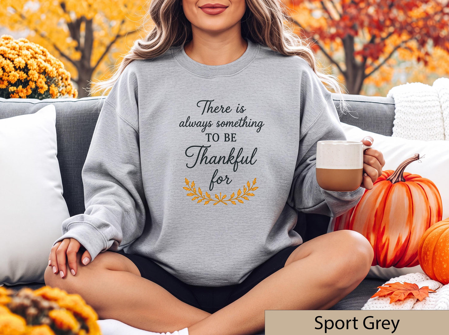 Thankful Script Sweatshirt, Autumn Leaf Graphic, Cozy Fall Crewneck, Thanksgiving Apparel
