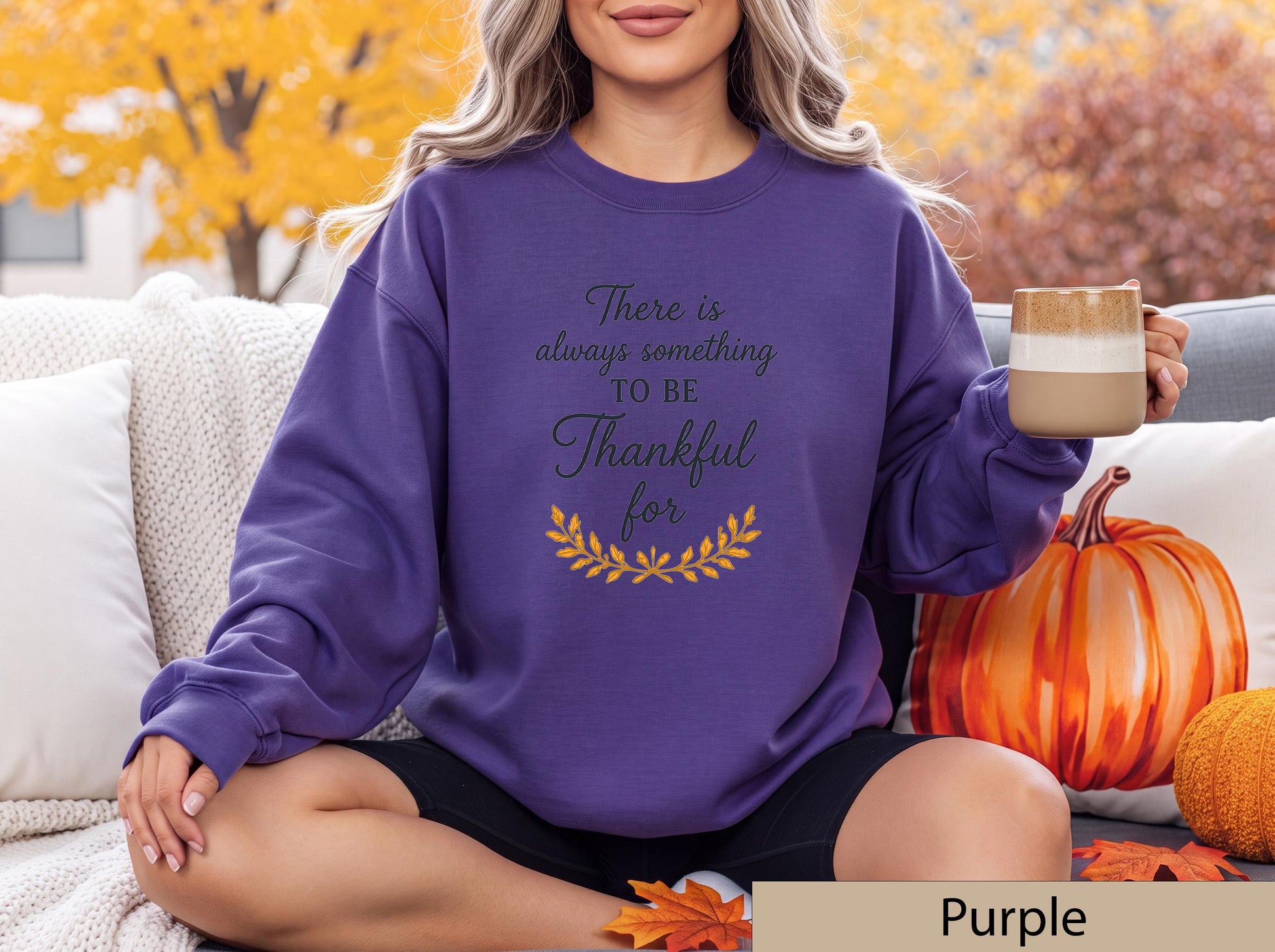 Thankful Script Sweatshirt, Autumn Leaf Graphic, Cozy Fall Crewneck, Thanksgiving Apparel