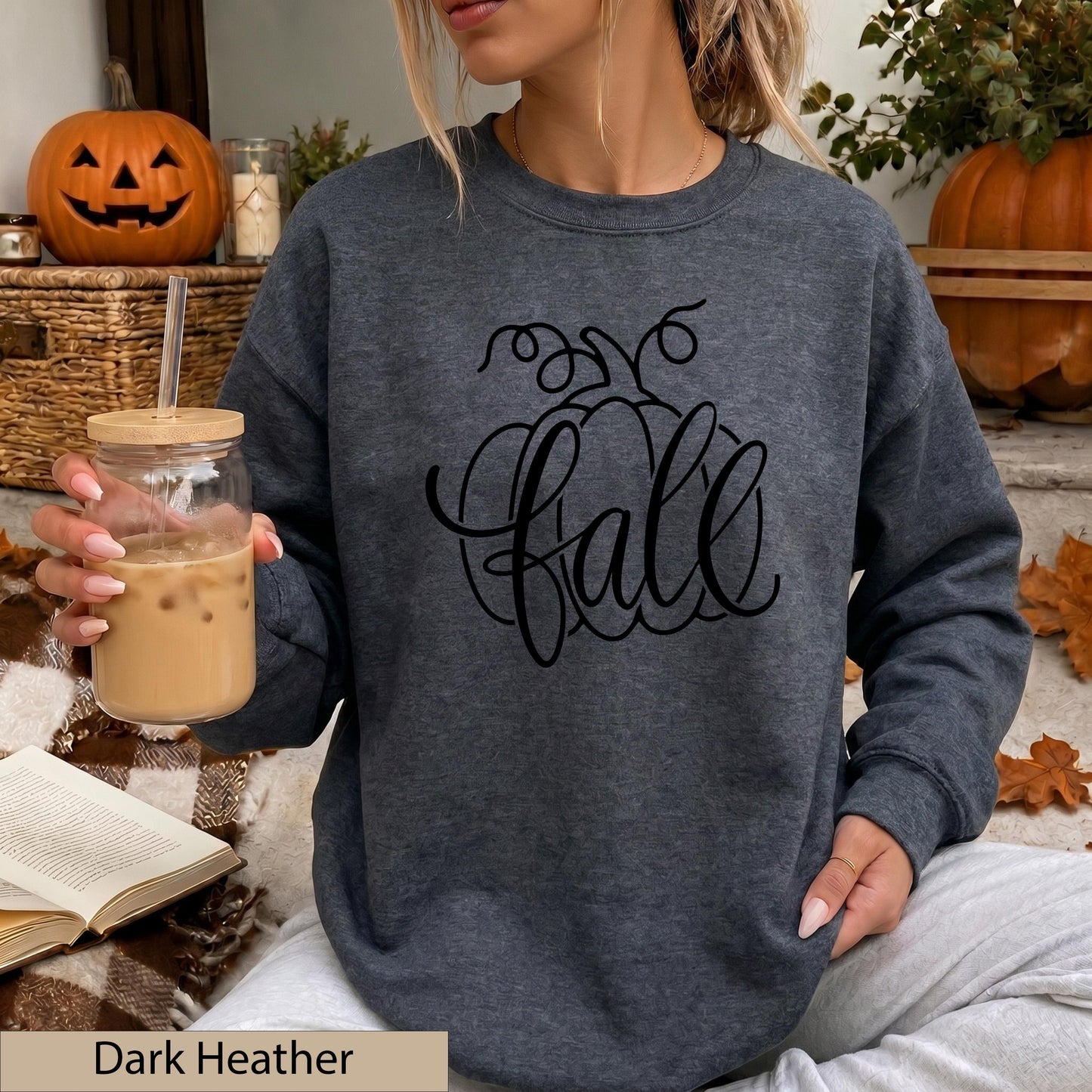 Orange Fall Pumpkin Script Sweatshirt, Cozy Autumn Crewneck Sweater