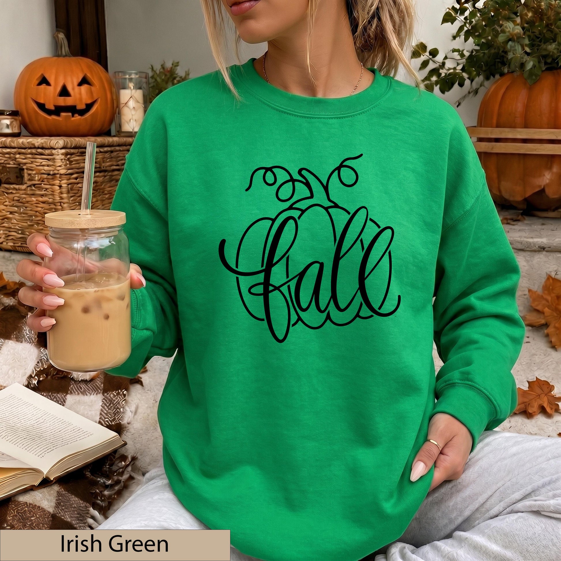 Orange Fall Pumpkin Script Sweatshirt, Cozy Autumn Crewneck Sweater