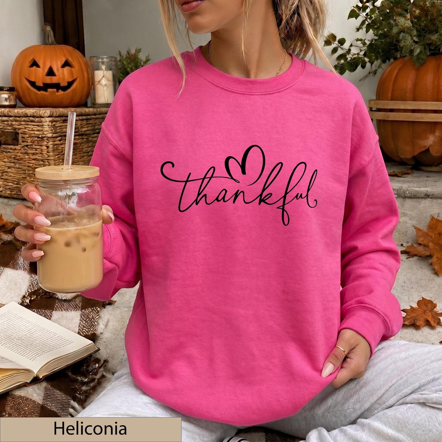 Thankful Sweatshirt, Black Script Crewneck, Minimalist Heart Script Sweater, Cozy Fall Jumper