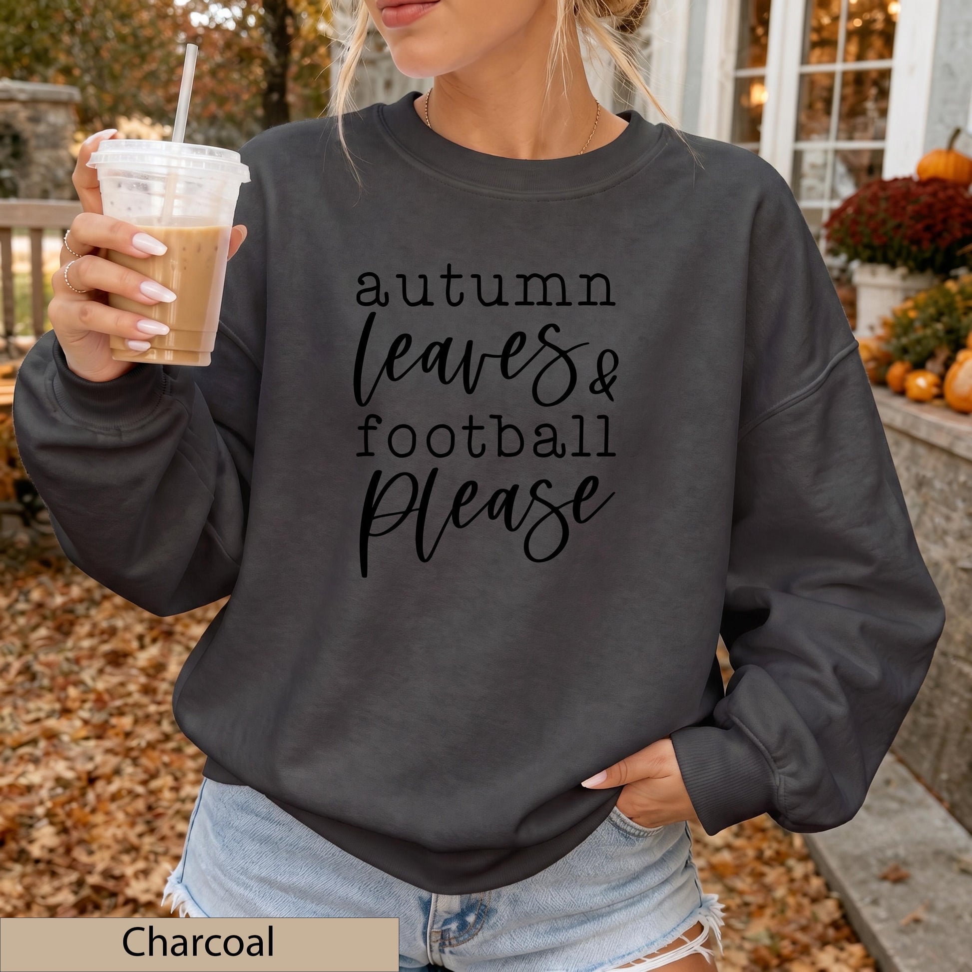 Autumn Leaves Football Please Sweatshirt, Sand Game Day Crewneck Sweater