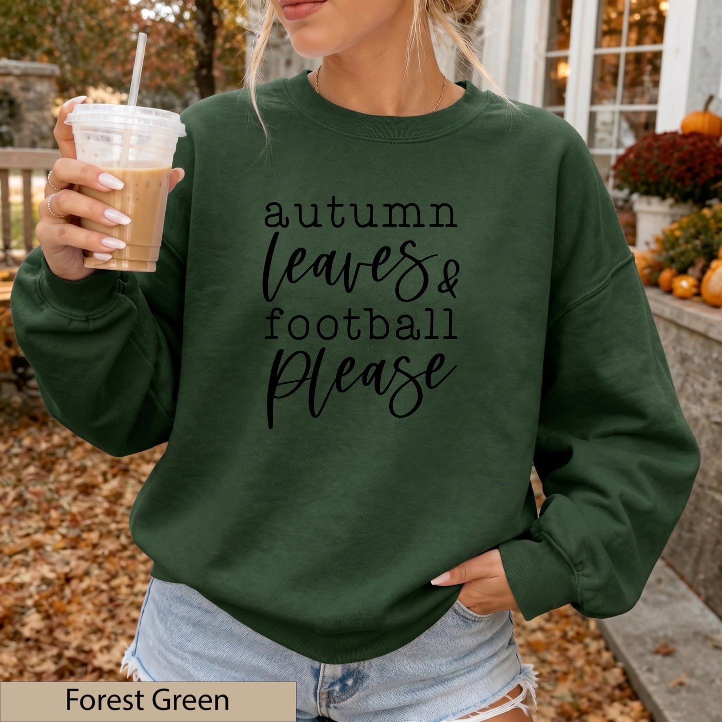 Autumn Leaves Football Please Sweatshirt, Sand Game Day Crewneck Sweater