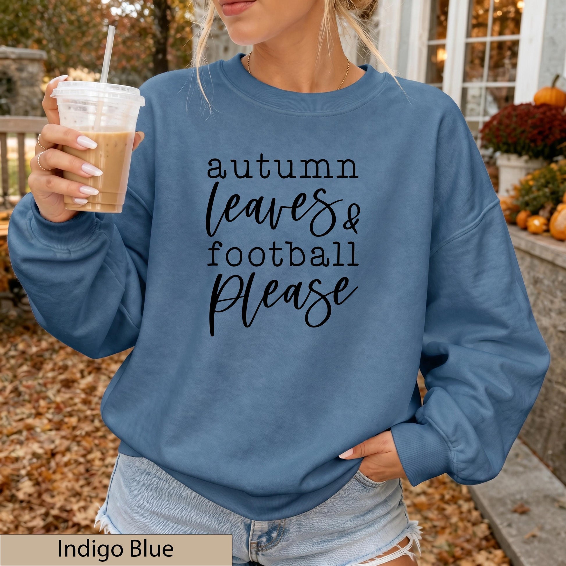 Autumn Leaves Football Please Sweatshirt, Sand Game Day Crewneck Sweater