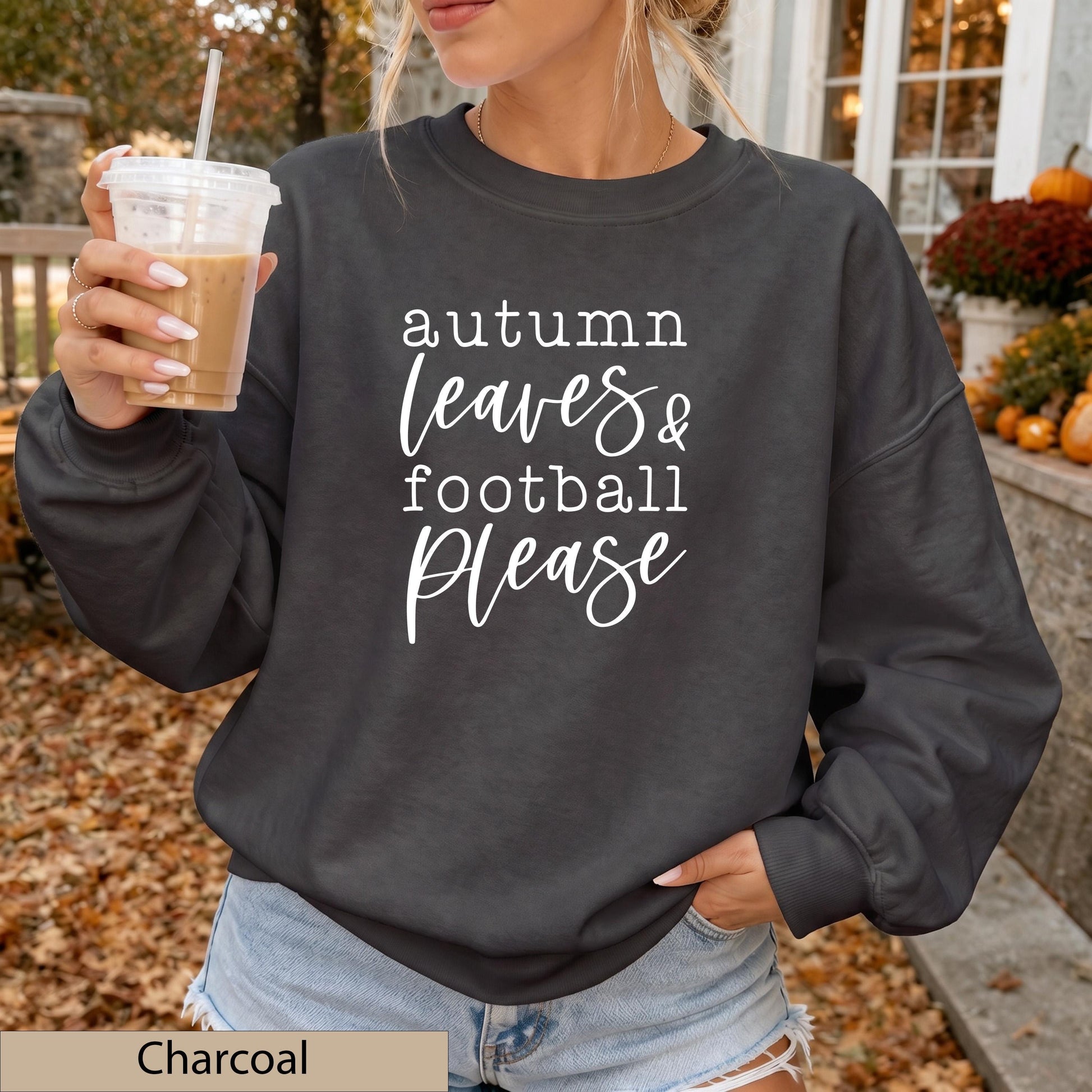 Autumn Leaves Football Please Sweatshirt, Sand Game Day Crewneck Sweater