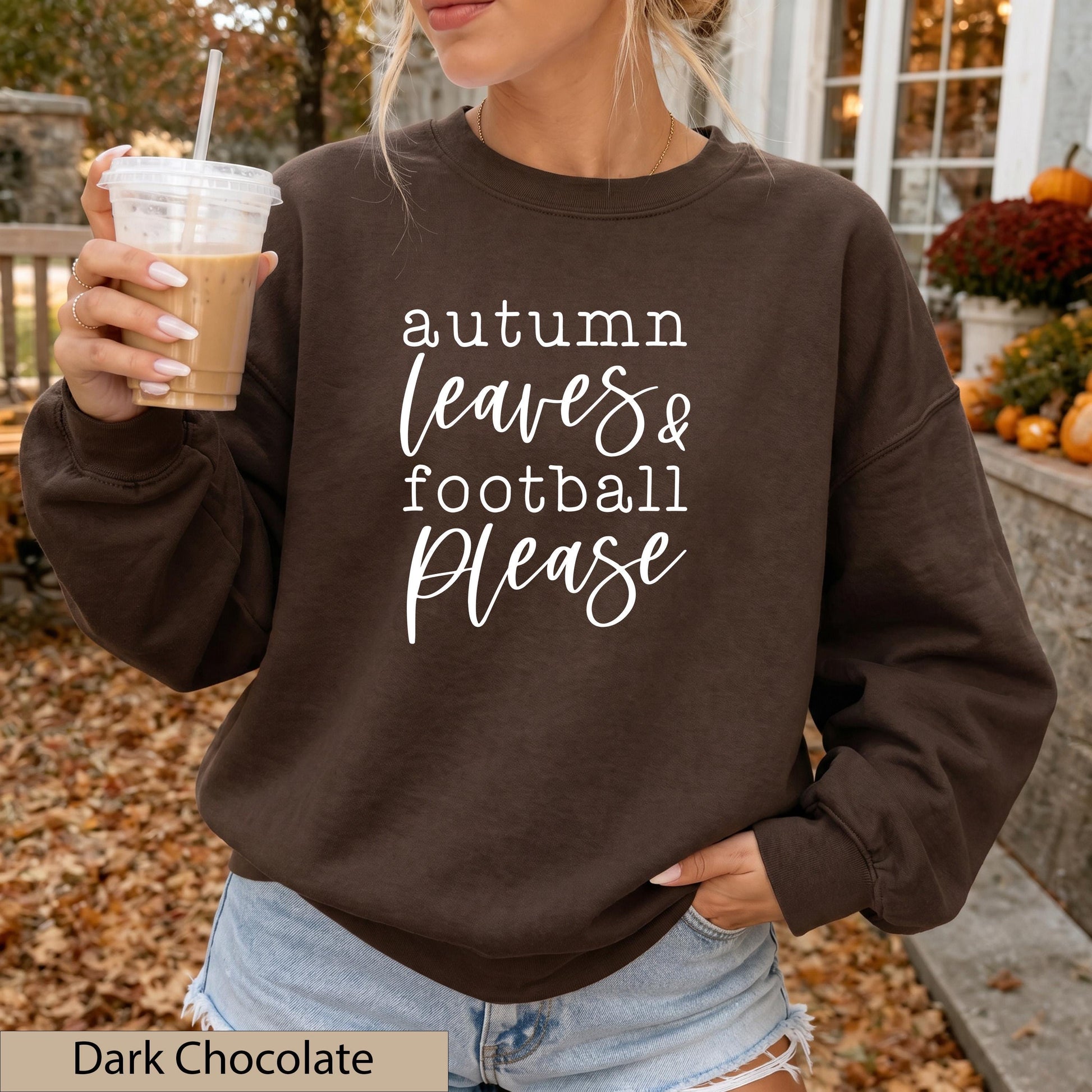 Autumn Leaves Football Please Sweatshirt, Sand Game Day Crewneck Sweater
