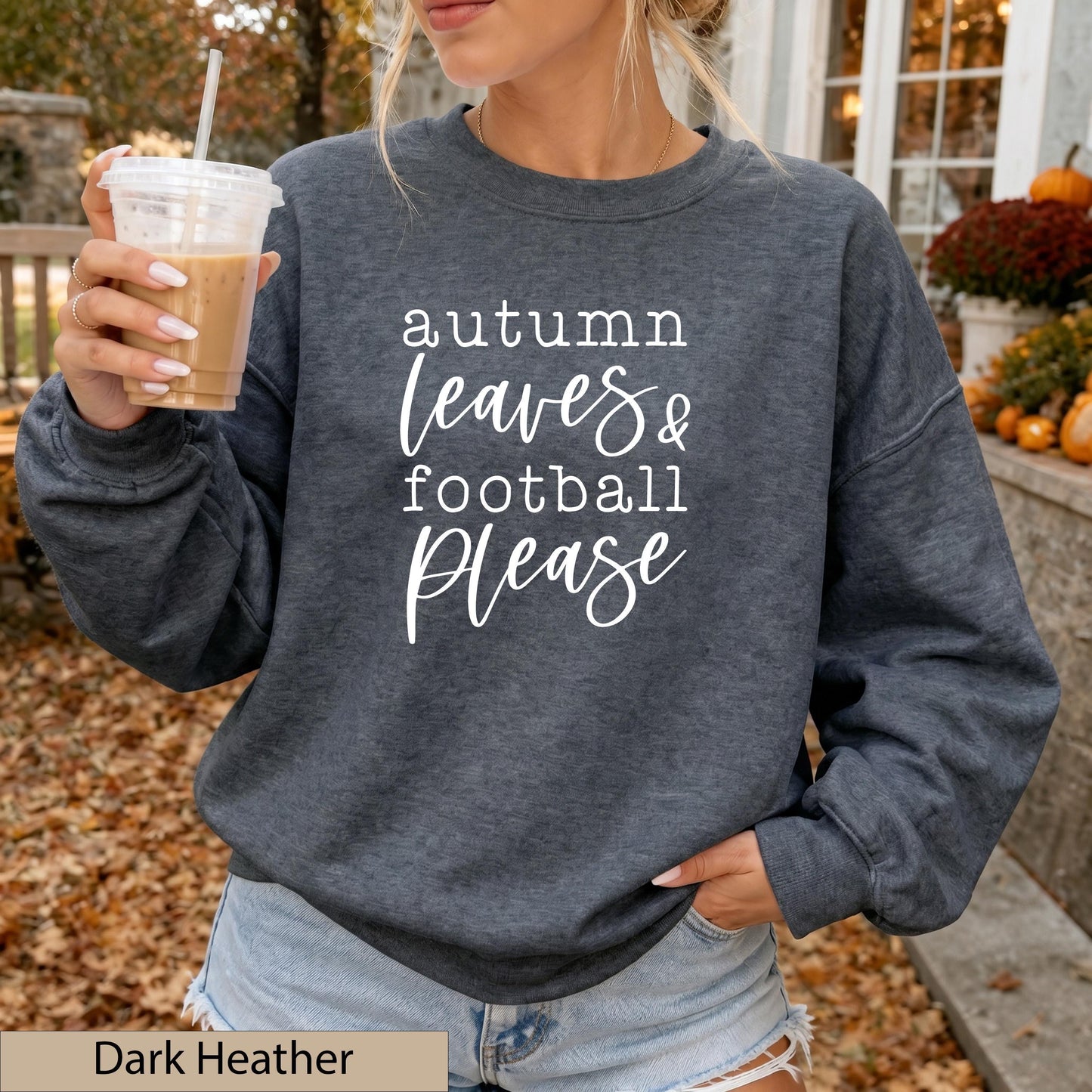 Autumn Leaves Football Please Sweatshirt, Sand Game Day Crewneck Sweater