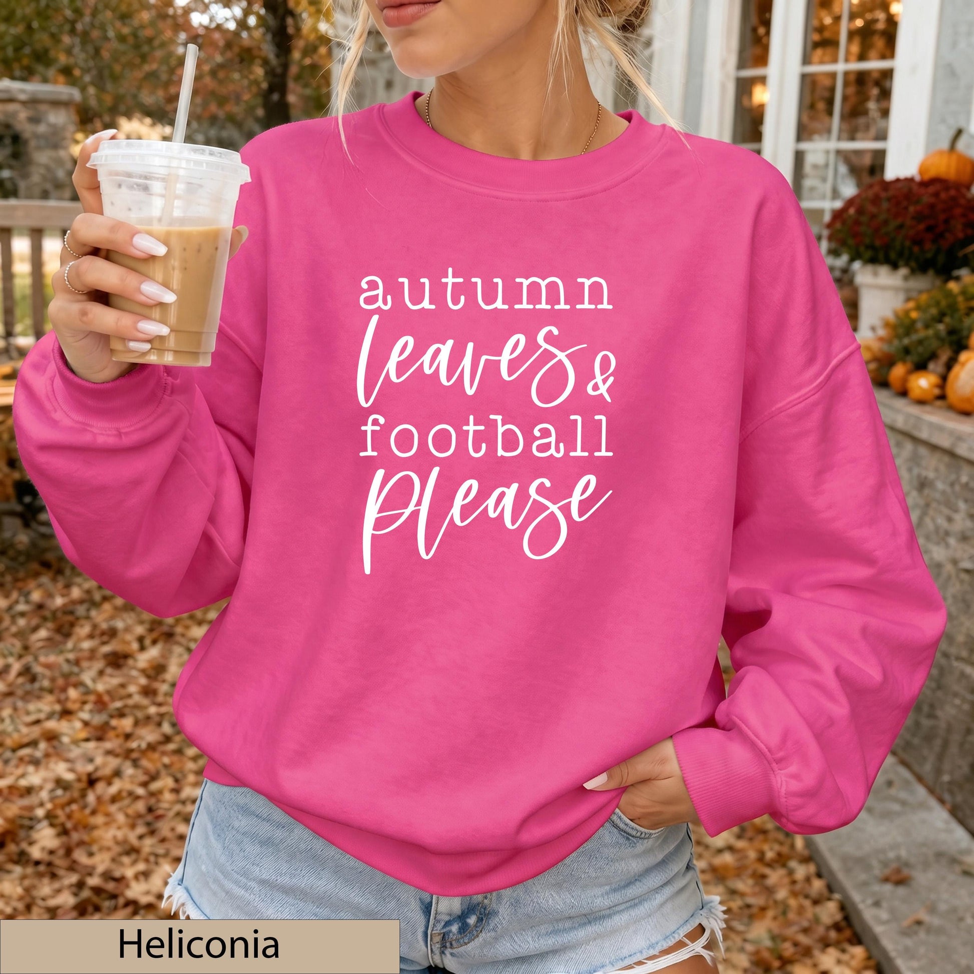 Autumn Leaves Football Please Sweatshirt, Sand Game Day Crewneck Sweater