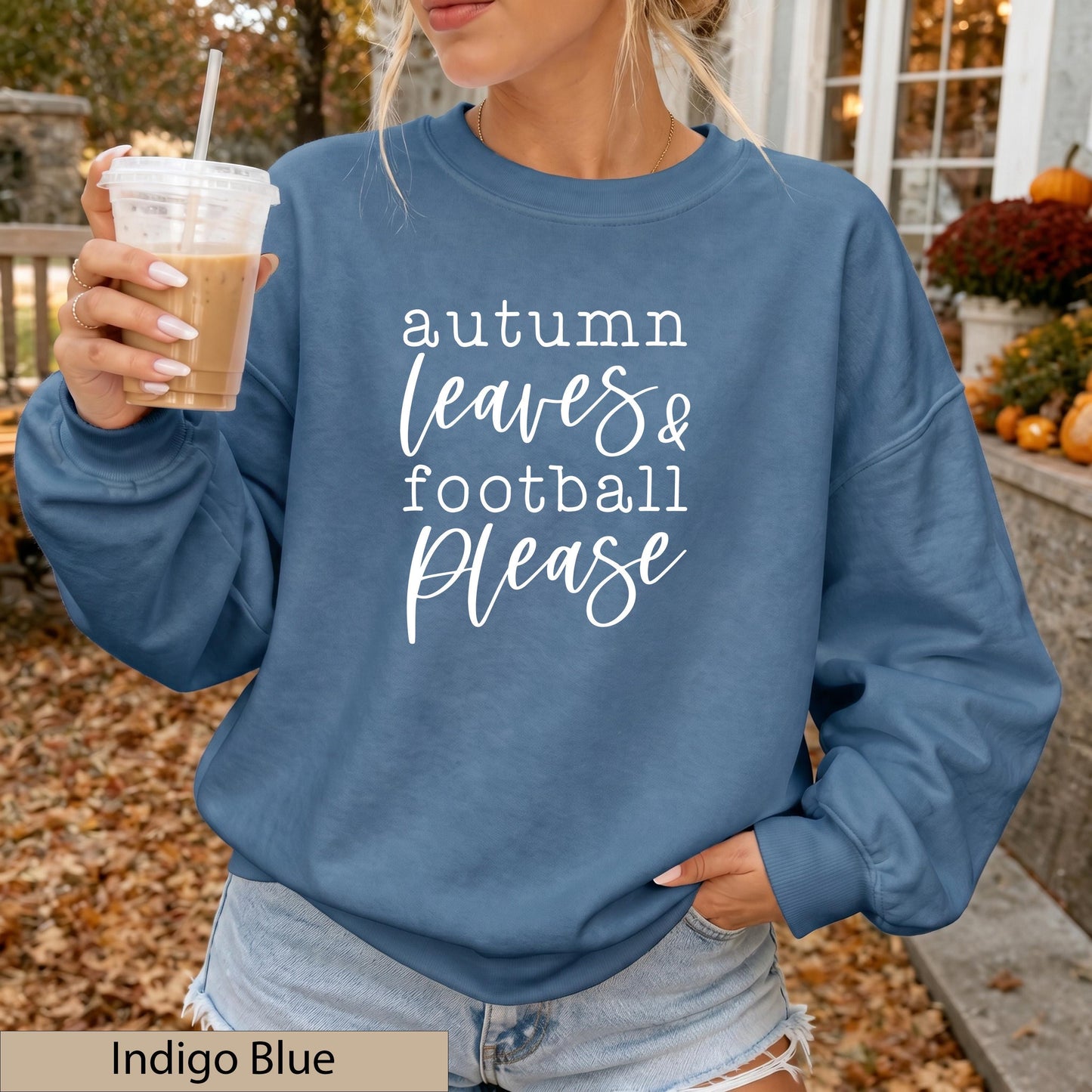 Autumn Leaves Football Please Sweatshirt, Sand Game Day Crewneck Sweater