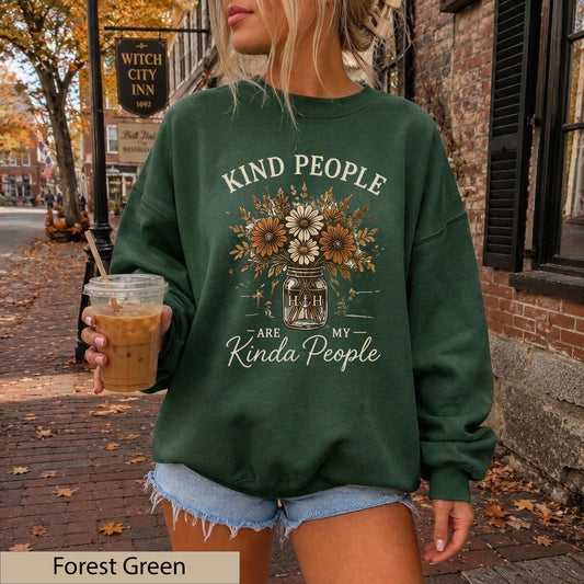 Kind People Crewneck Sweatshirt, Dark Chocolate Floral Jar Sweater, Cottagecore Autumn Jumper
