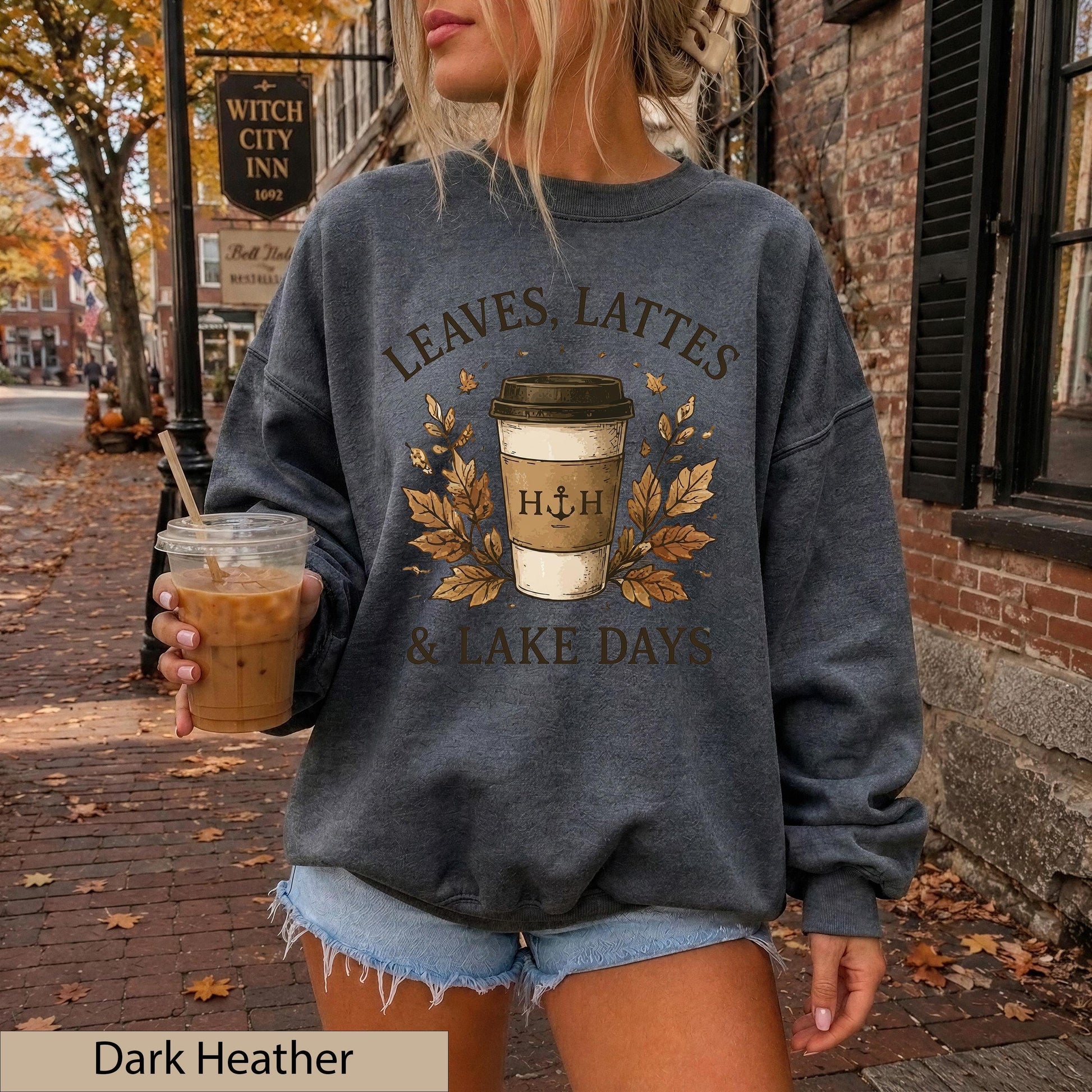 Leaves Lattes Lake Days Sweatshirt, Autumn Coffee Crewneck, Fall Lake Life Pullover