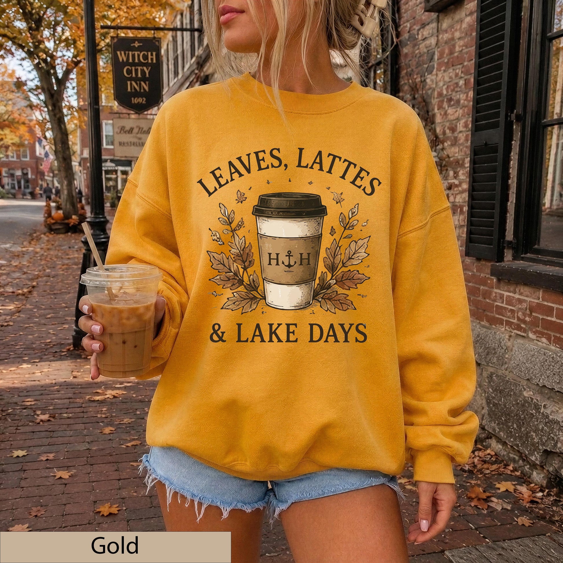 Leaves Lattes Lake Days Sweatshirt, Autumn Coffee Crewneck, Fall Lake Life Pullover