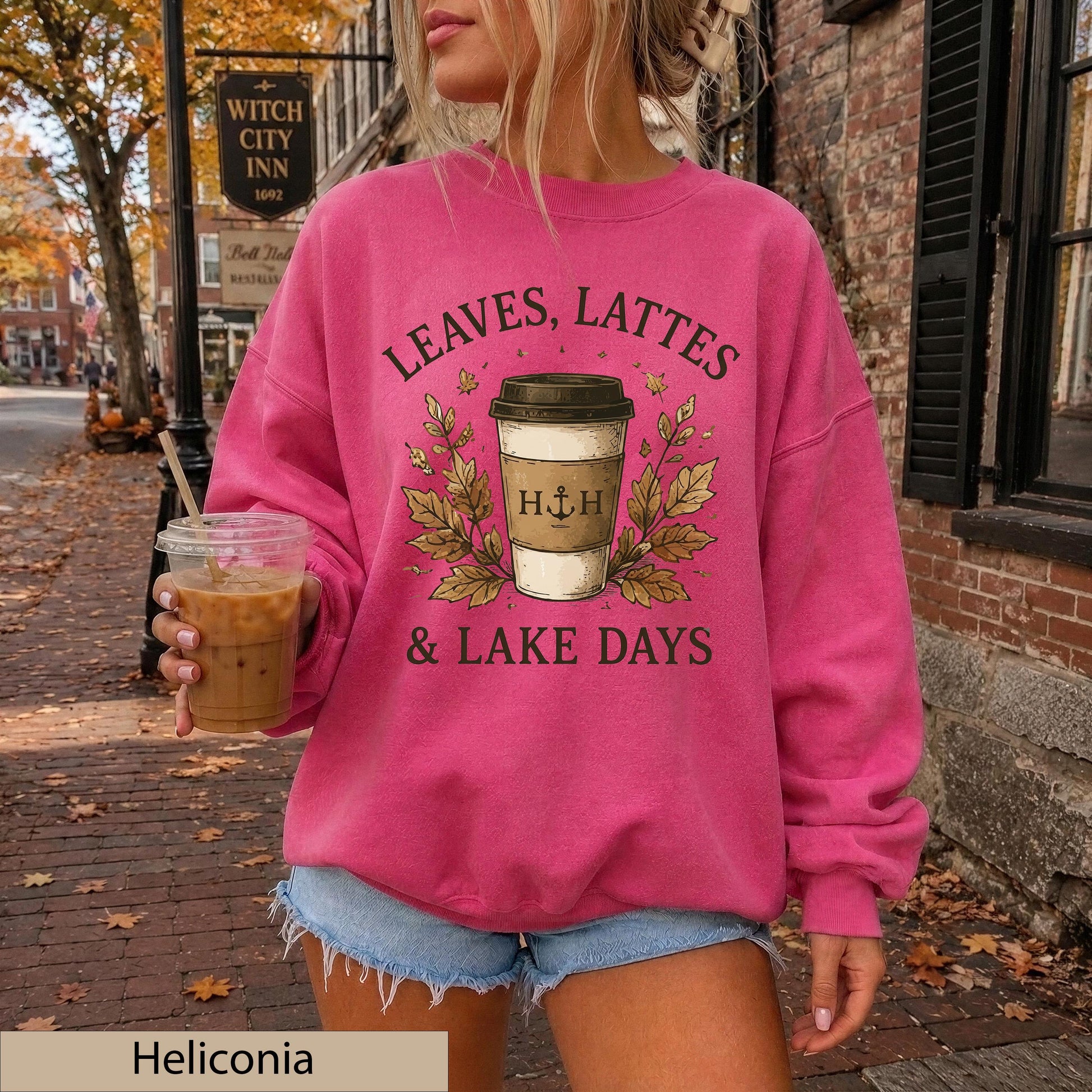 Leaves Lattes Lake Days Sweatshirt, Autumn Coffee Crewneck, Fall Lake Life Pullover