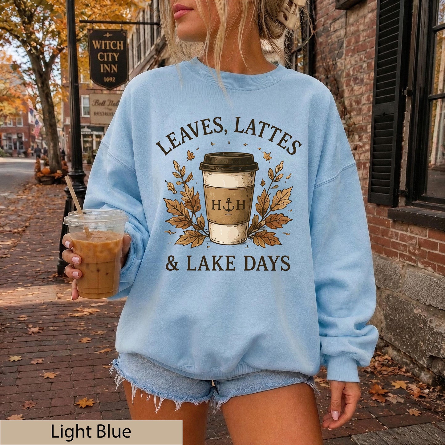 Leaves Lattes Lake Days Sweatshirt, Autumn Coffee Crewneck, Fall Lake Life Pullover