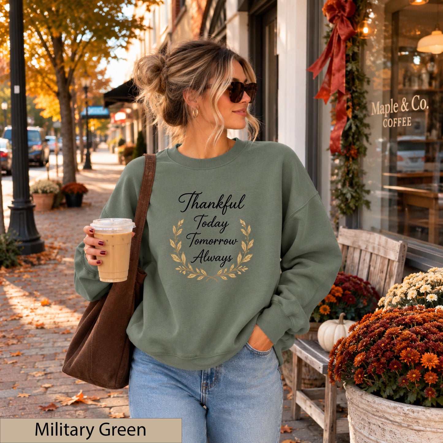 Thankful Today Tomorrow Always Sweatshirt, Autumn Leaf Wreath Crewneck, Grateful Blessed Shirt