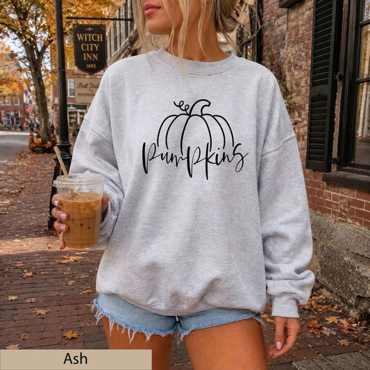 Minimalist Black Hand Drawn Pumpkin Sweatshirt, Cozy Autumn Line Art Crewneck Sweater